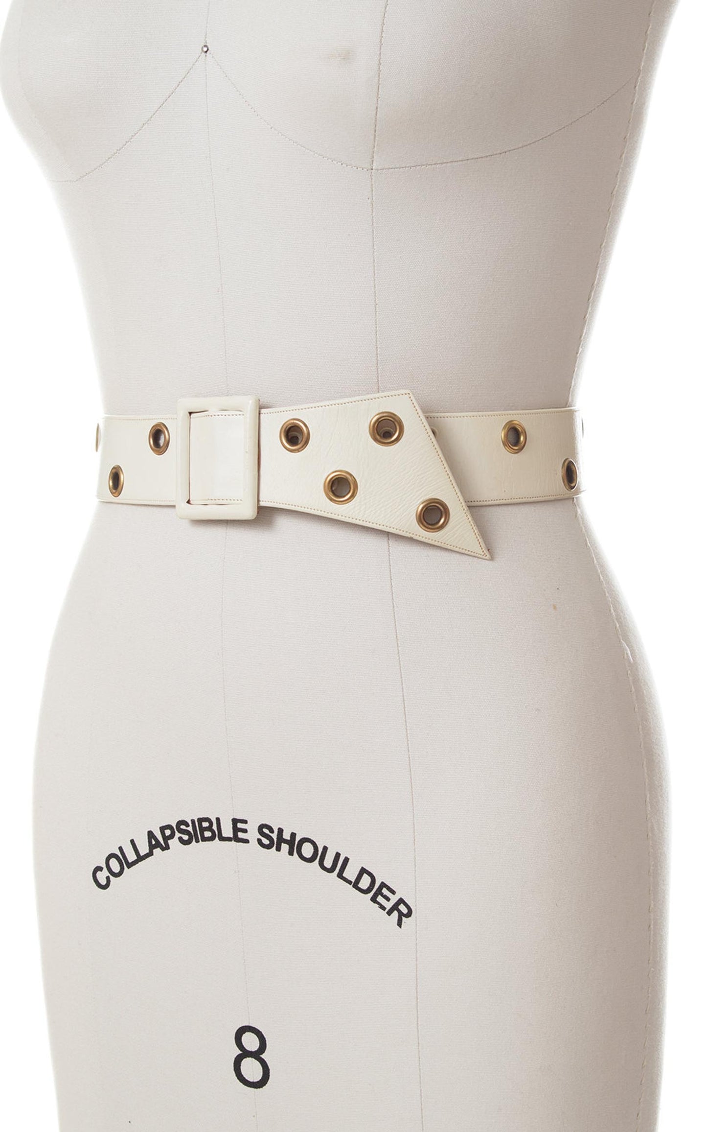 1950s White Leather Cinch Belt with Grommets | xs/small