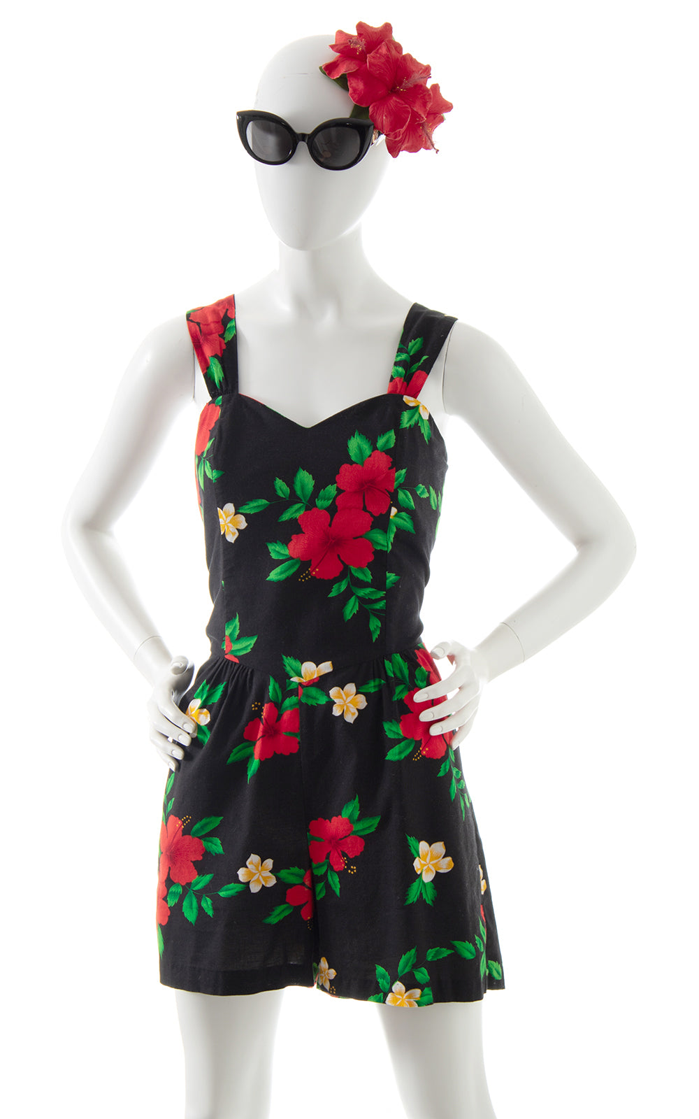 1980s Hibiscus Hawaiian Smocked Romper BirthdayLifeVintage