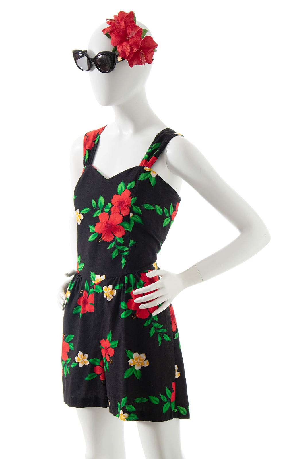 1980s Hibiscus Hawaiian Smocked Romper BirthdayLifeVintage