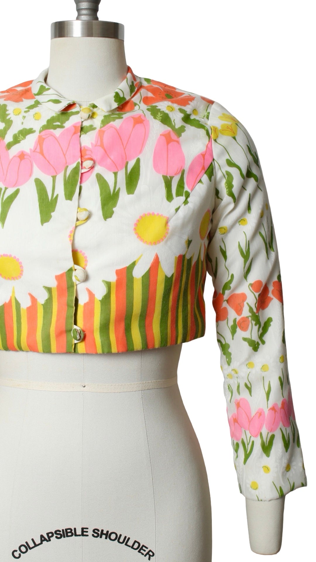 1960s 1970s Floral Border Print Cropped Jacket | small