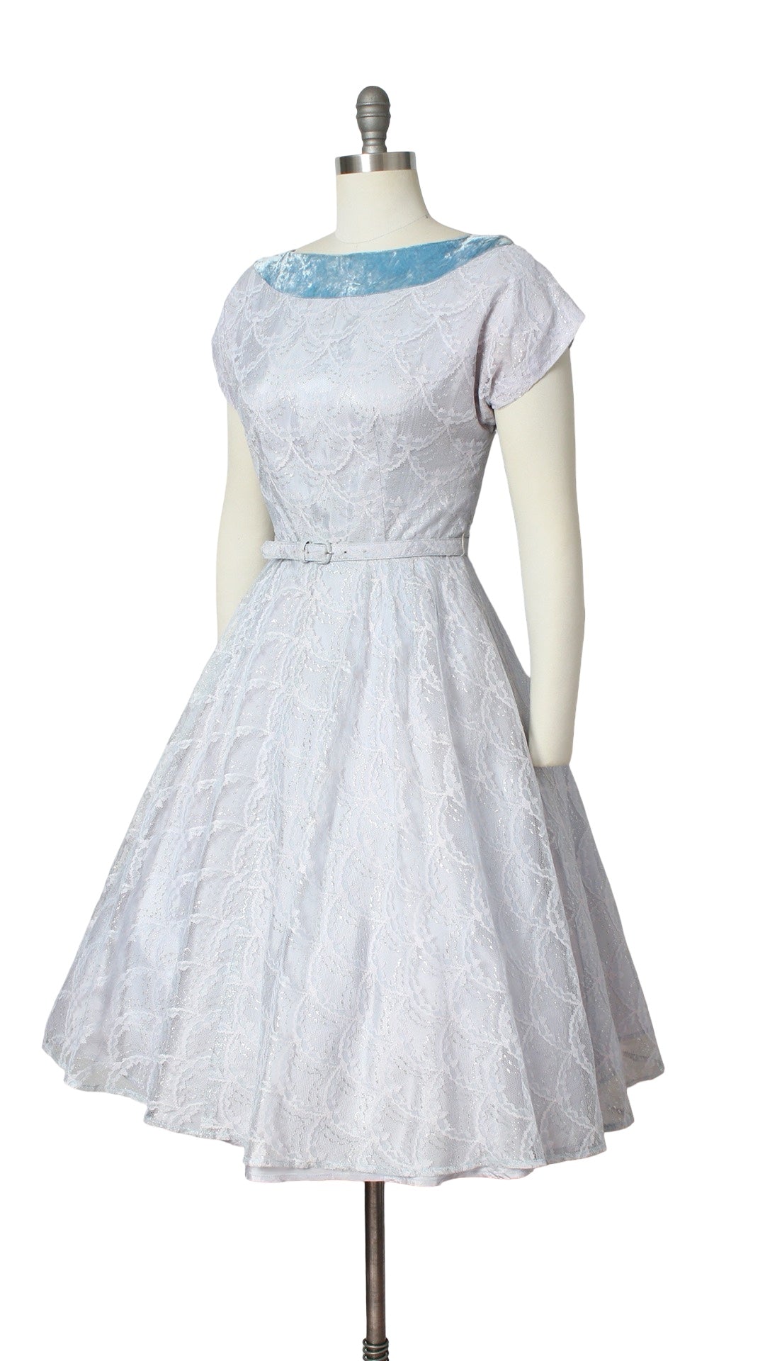1950s Lurex Blue Lace Party Dress | small
