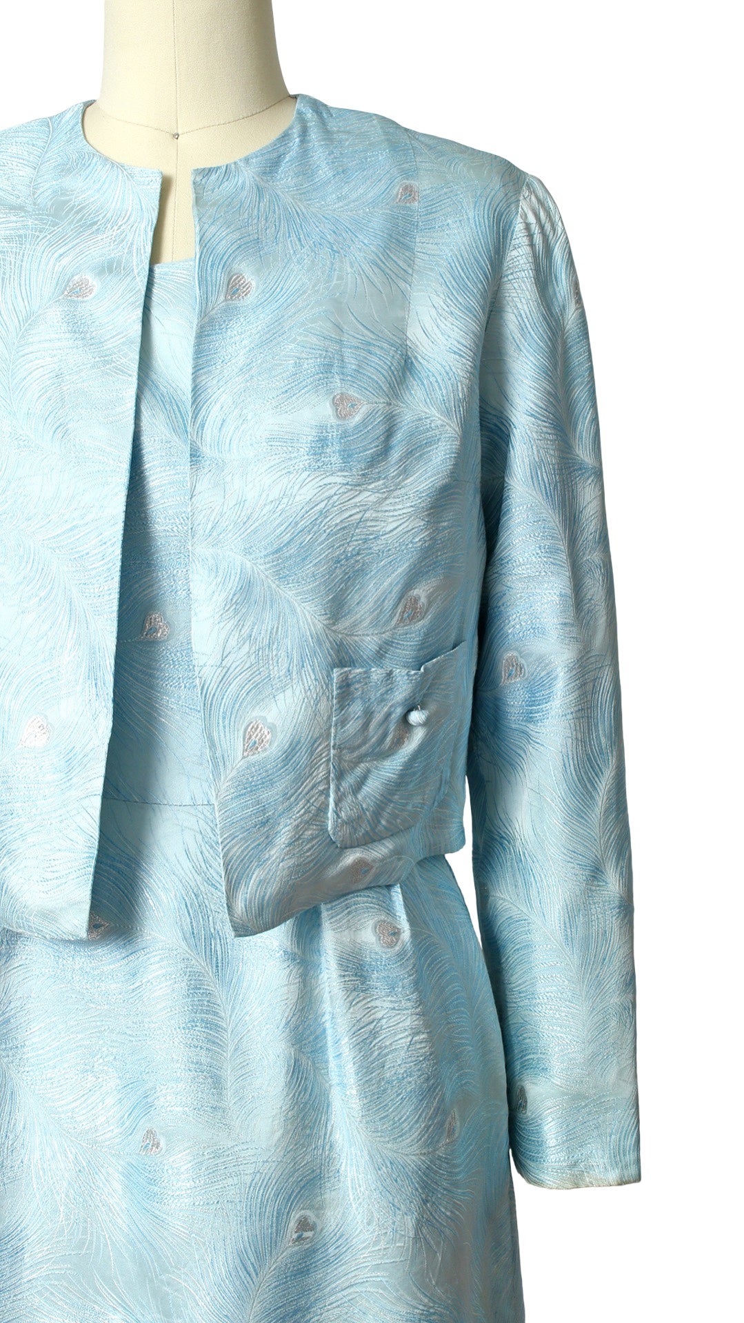 1960s Metallic Peacock Feather Novelty Dress Set | small