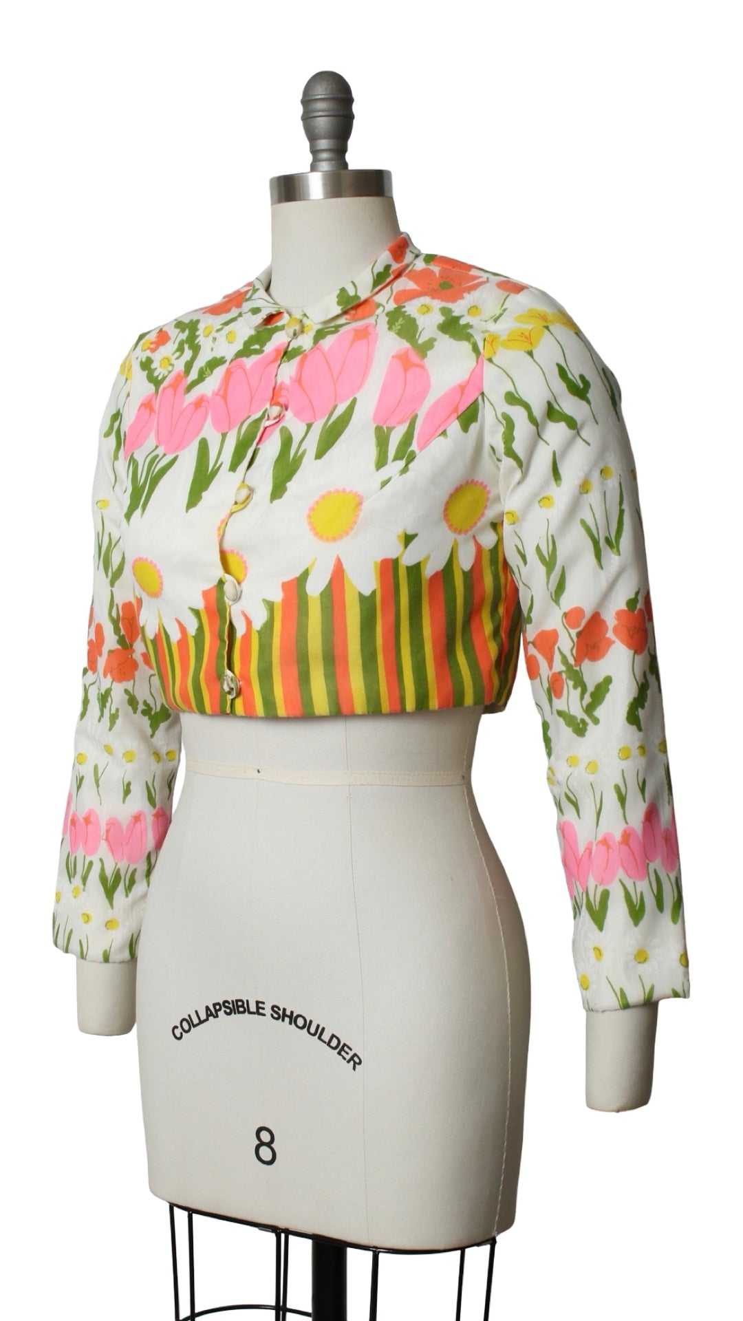 1960s 1970s Floral Border Print Cropped Jacket | small