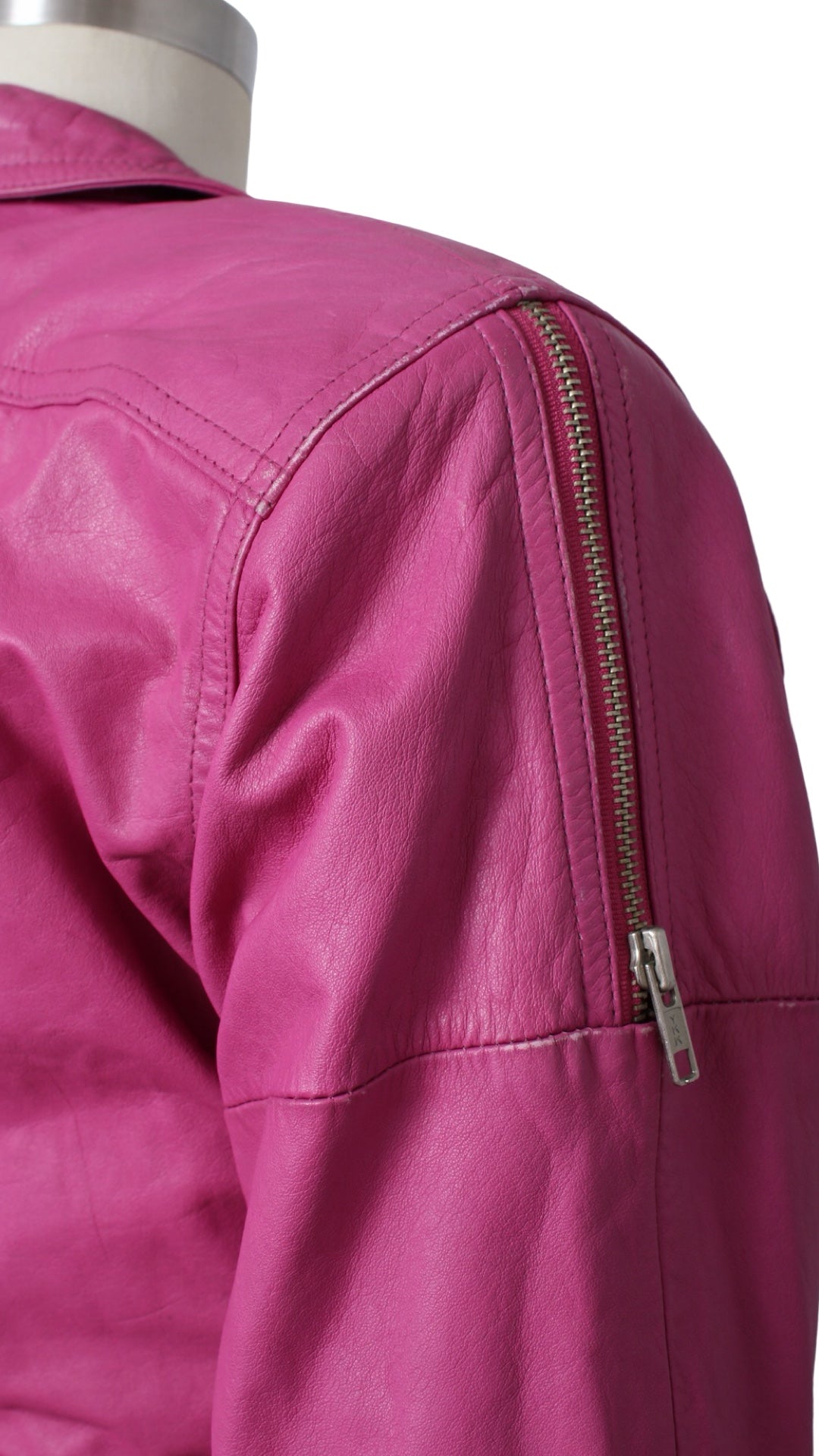 1990s Hot Pink Leather Cropped Jacket | small