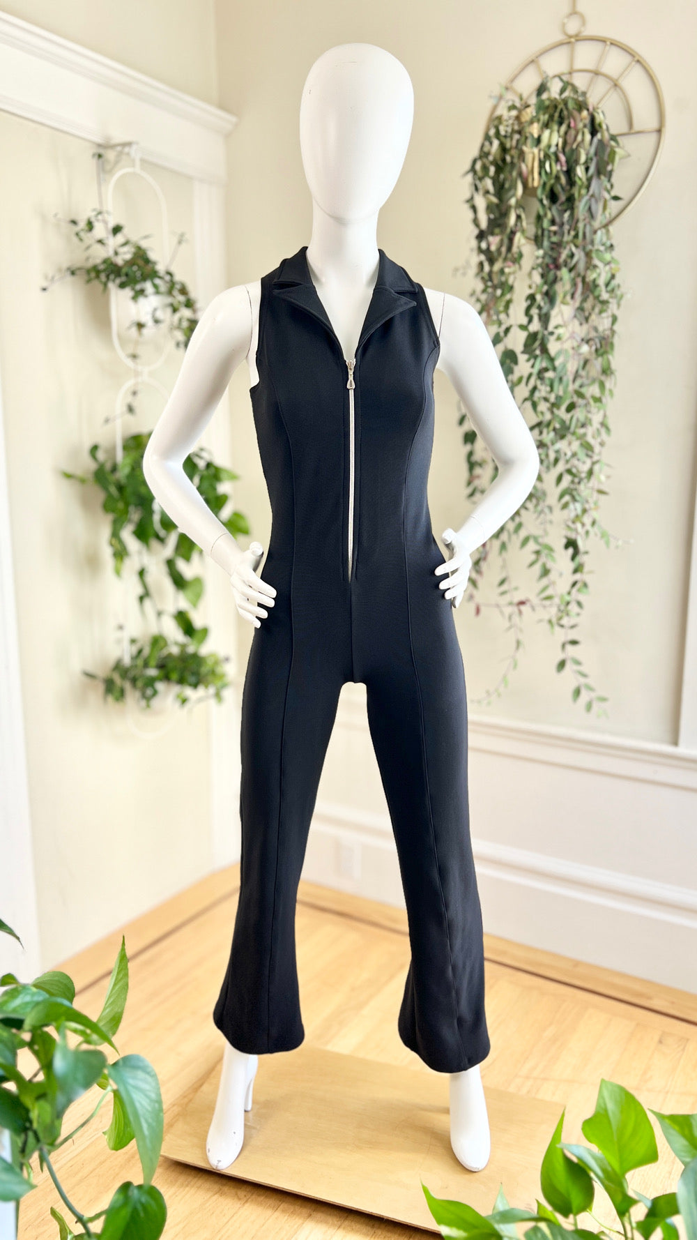 1990s Stretchy Black Jumpsuit | x-small/small