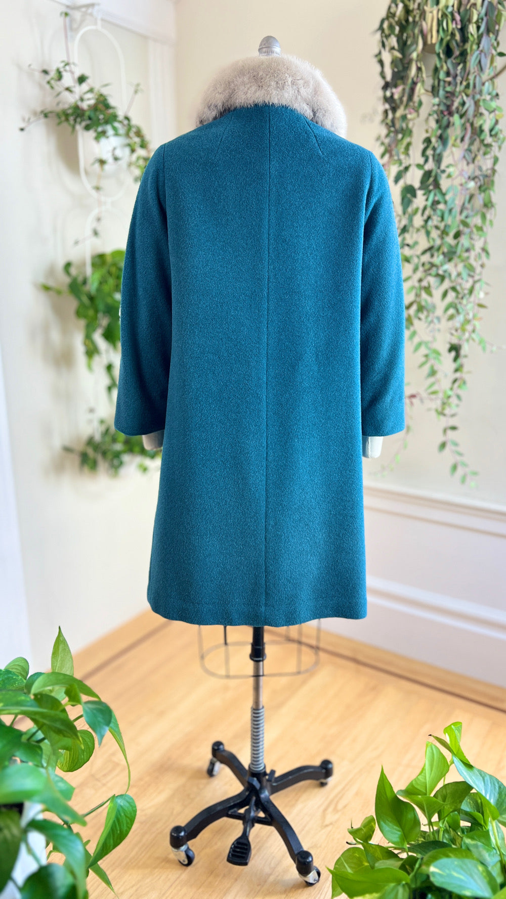 1960s Mink Fur & Teal Mohair Wool Coat | medium