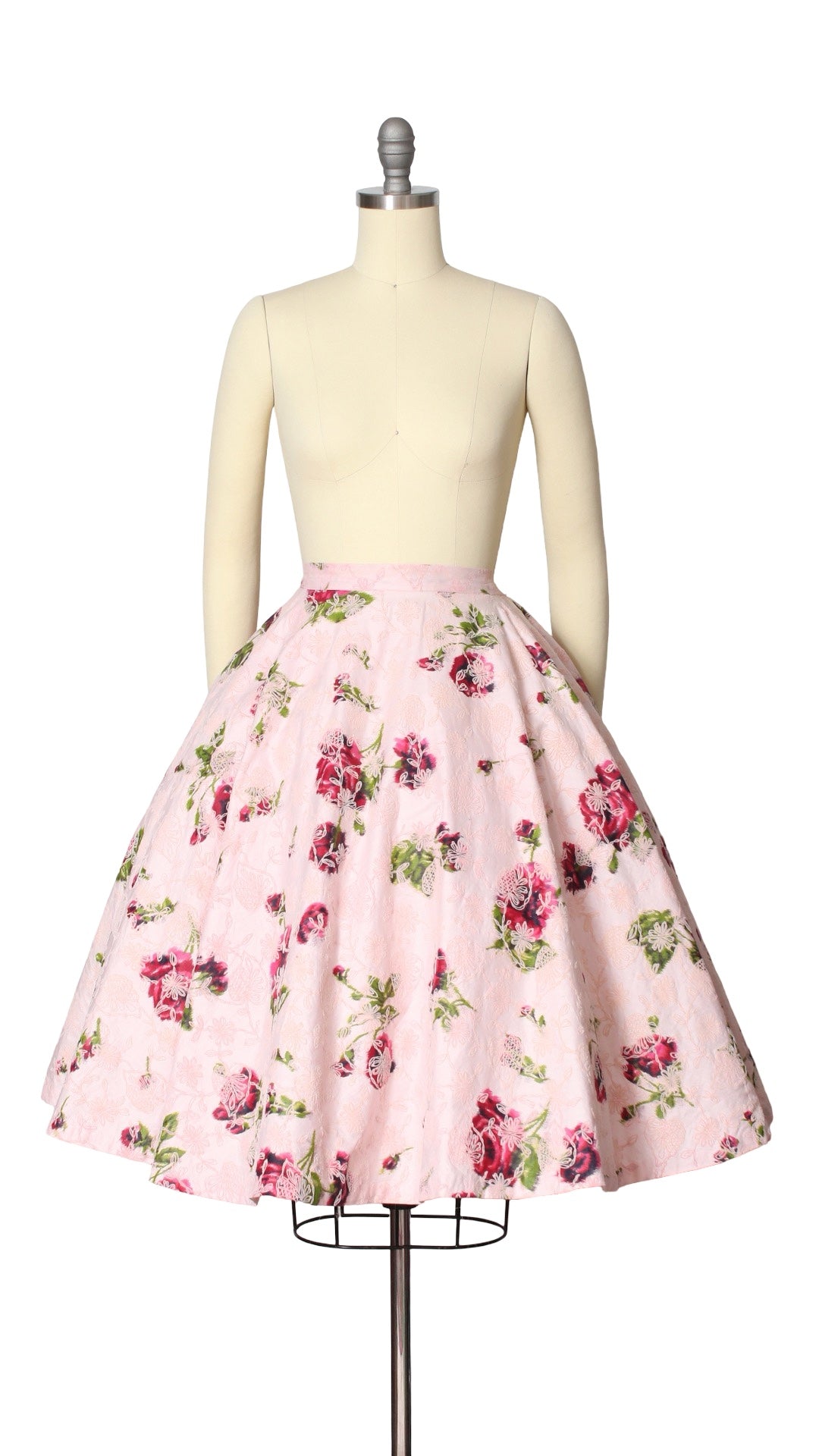 NEW | 1950s Flocked Rose Circle Skirt | small