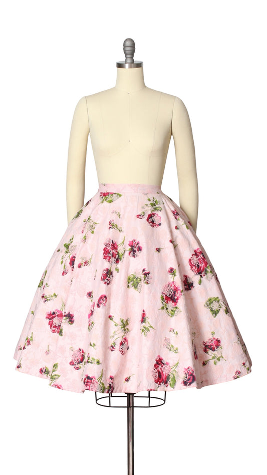 NEW | 1950s Flocked Rose Circle Skirt | small