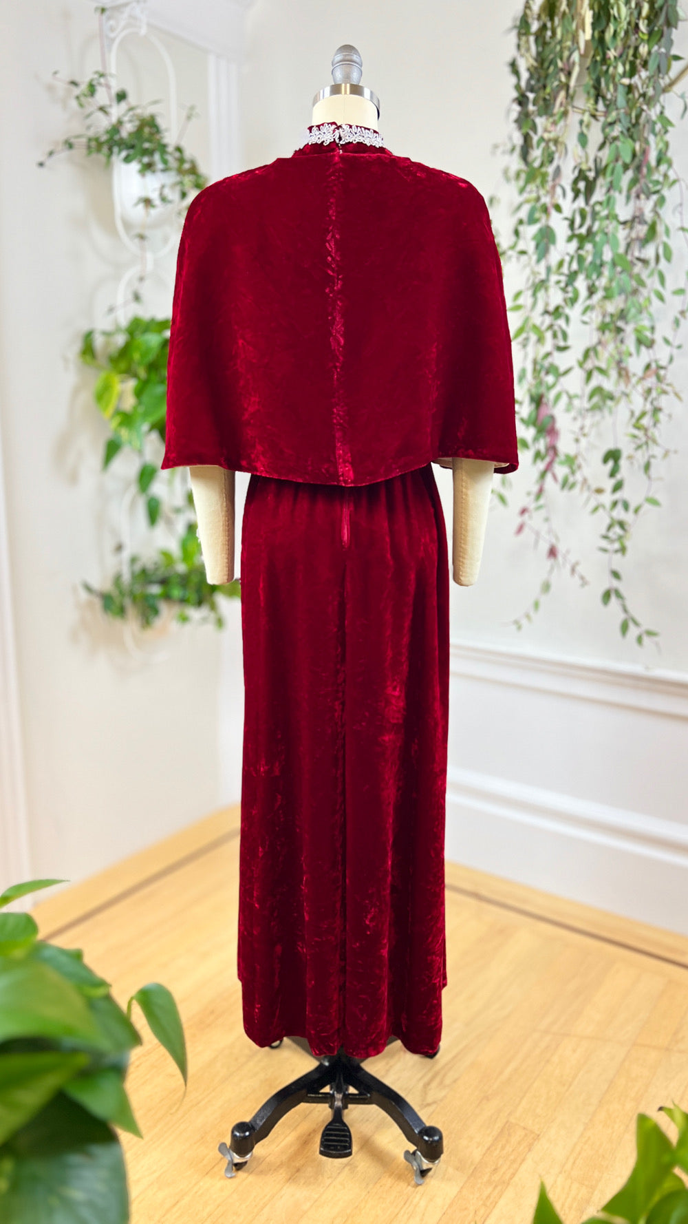 forbidden fruit velvet dress 1970s deep red Forbidden Fruit Kendington Velvet Dress 1970s Deep Red