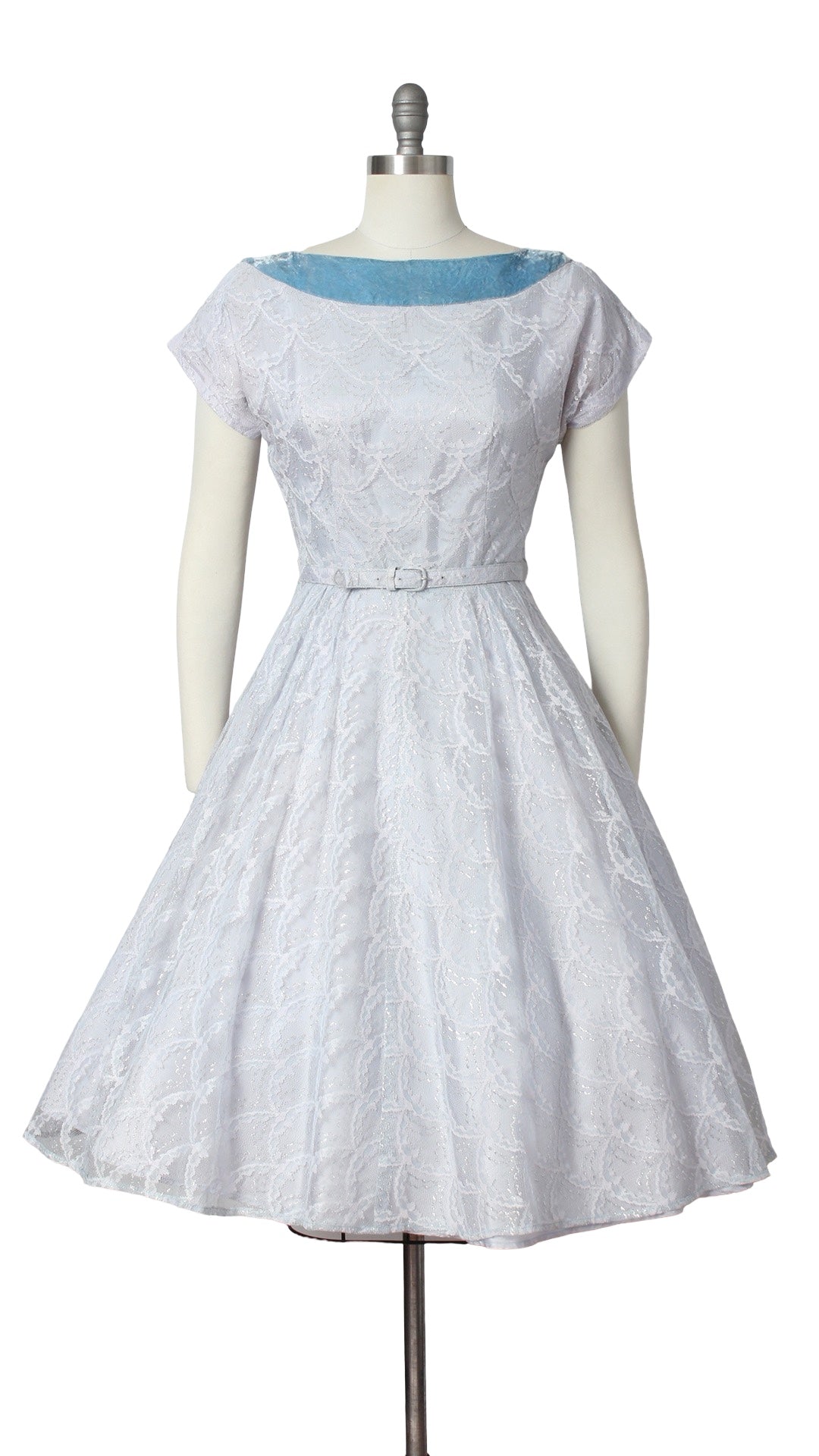 1950s Lurex Blue Lace Party Dress | small