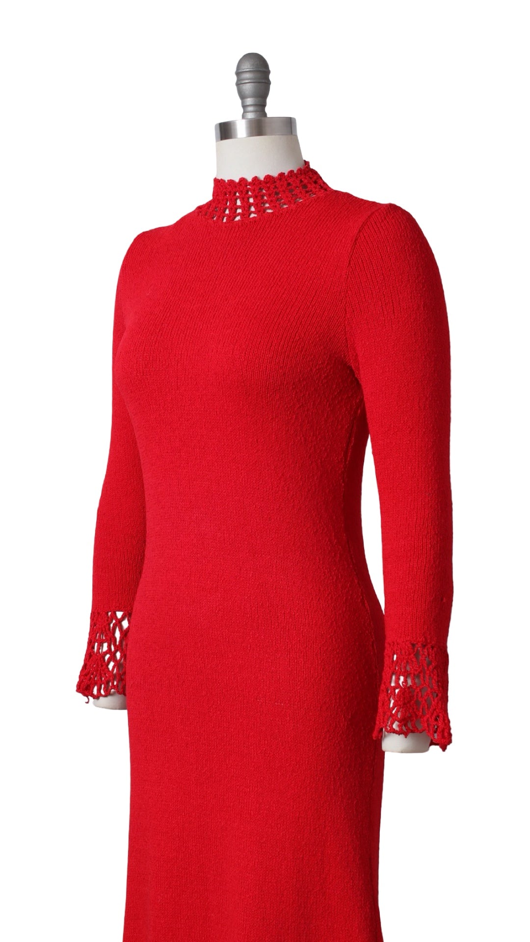 1970s Red Knit & Crochet Maxi Dress | x-small/small/medium