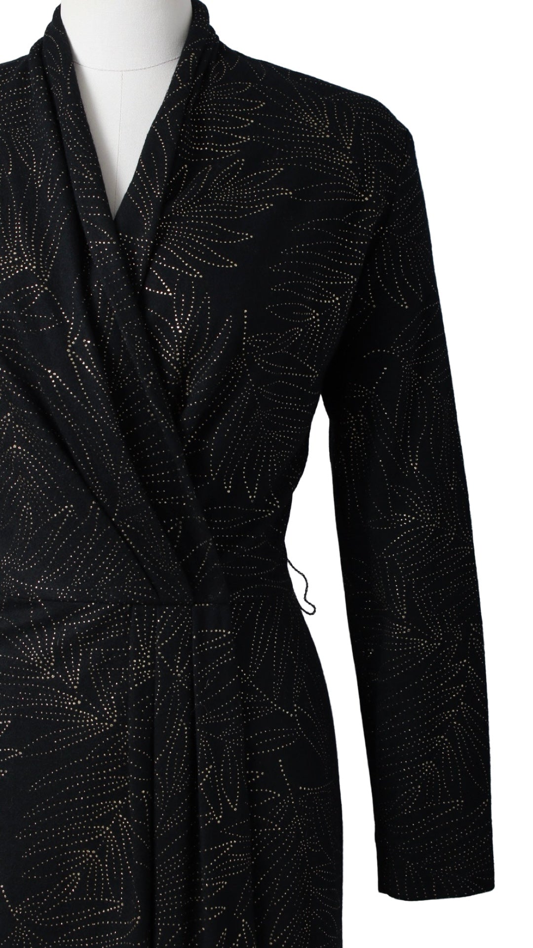 1980s Gold Pointillist Leaf Wool Wrap Dress | medium/large