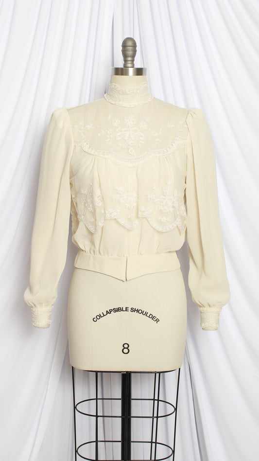 NEW | 1970s does Victorian Cropped Lace Chiffon Blouse | medium