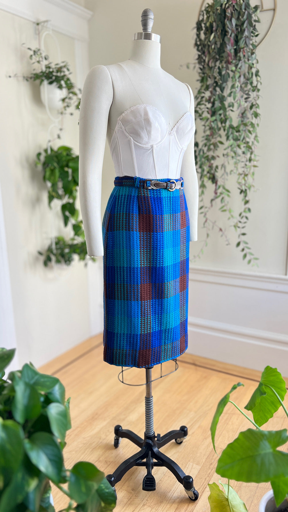 1950s Plaid Wool Pencil Skirt | medium