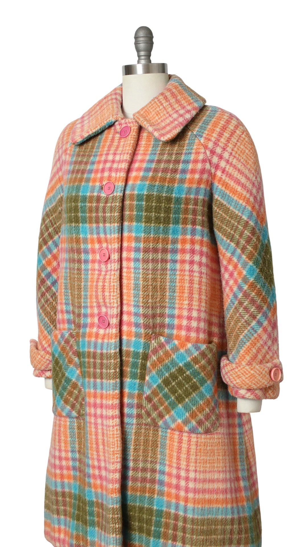 1960s Colorful Plaid Wool Coat | small