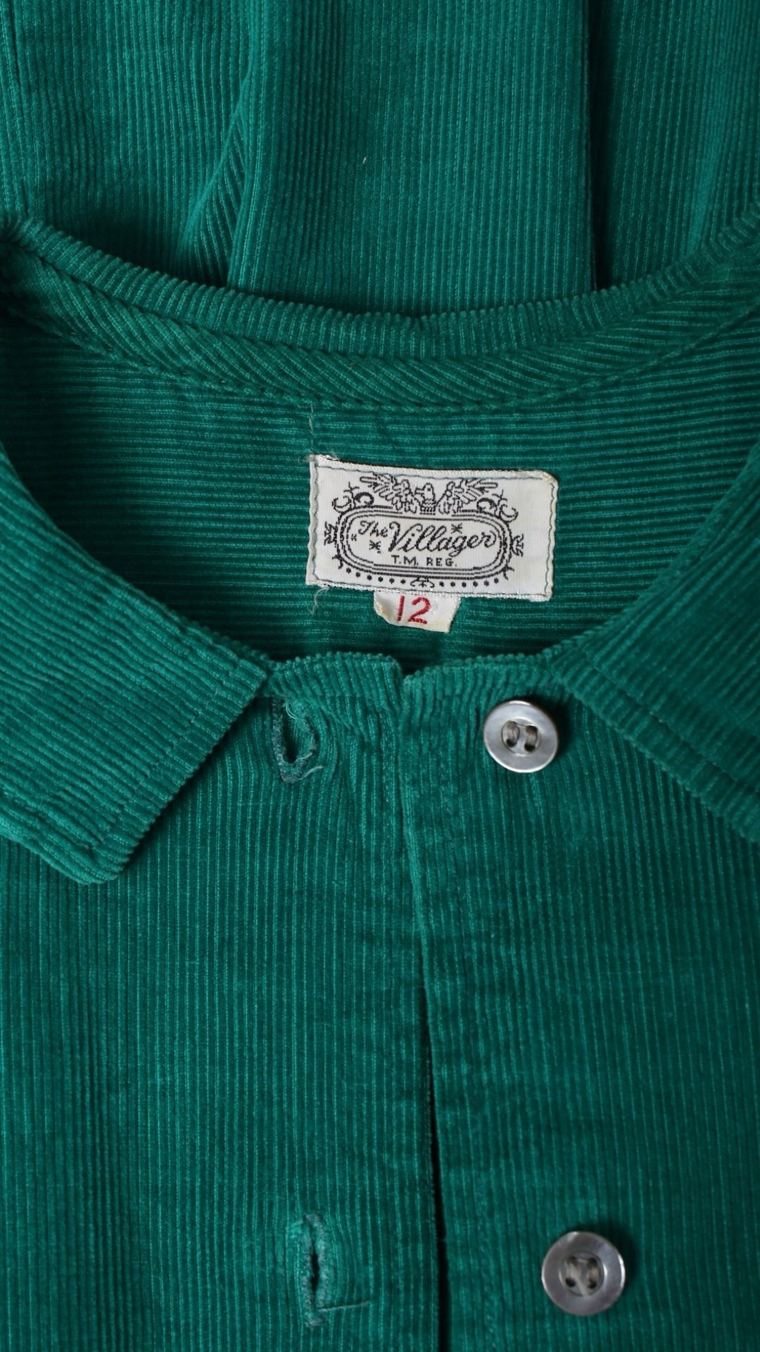 1950s 1960s Green Corduroy Shirtwaist Dress | small