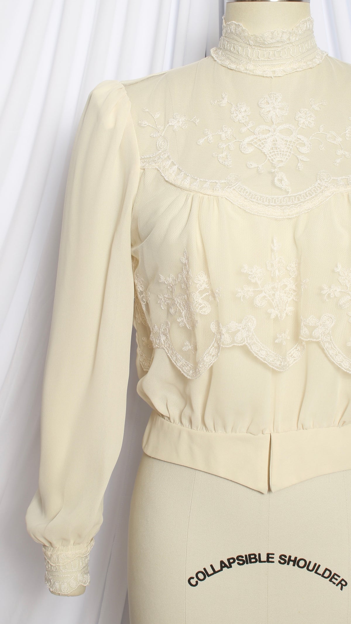 NEW | 1970s does Victorian Cropped Lace Chiffon Blouse | medium