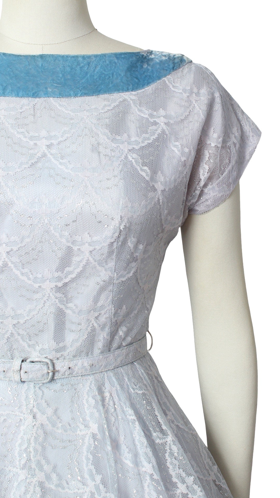 1950s Lurex Blue Lace Party Dress | small