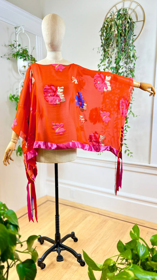 2000s ETRO Silk Floral Scarf Poncho | one size fits most