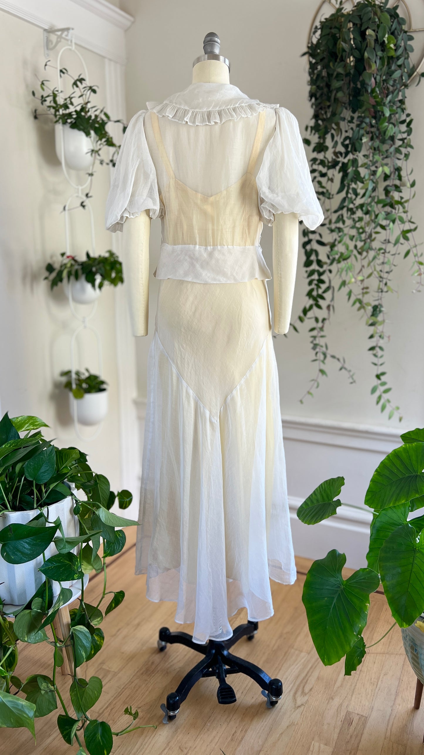 1930s NRA LABEL Organza Wedding Dress with Slip | x-small/small