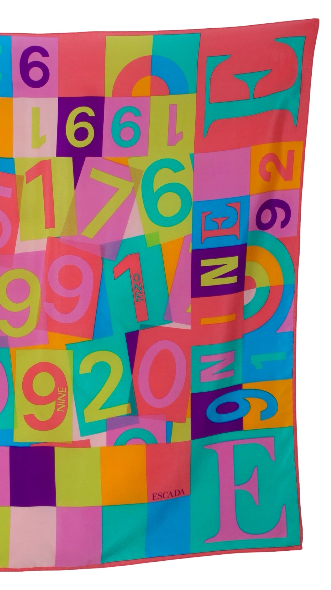 1990s ESCADA Silk Numbers Letters Novelty Print Scarf