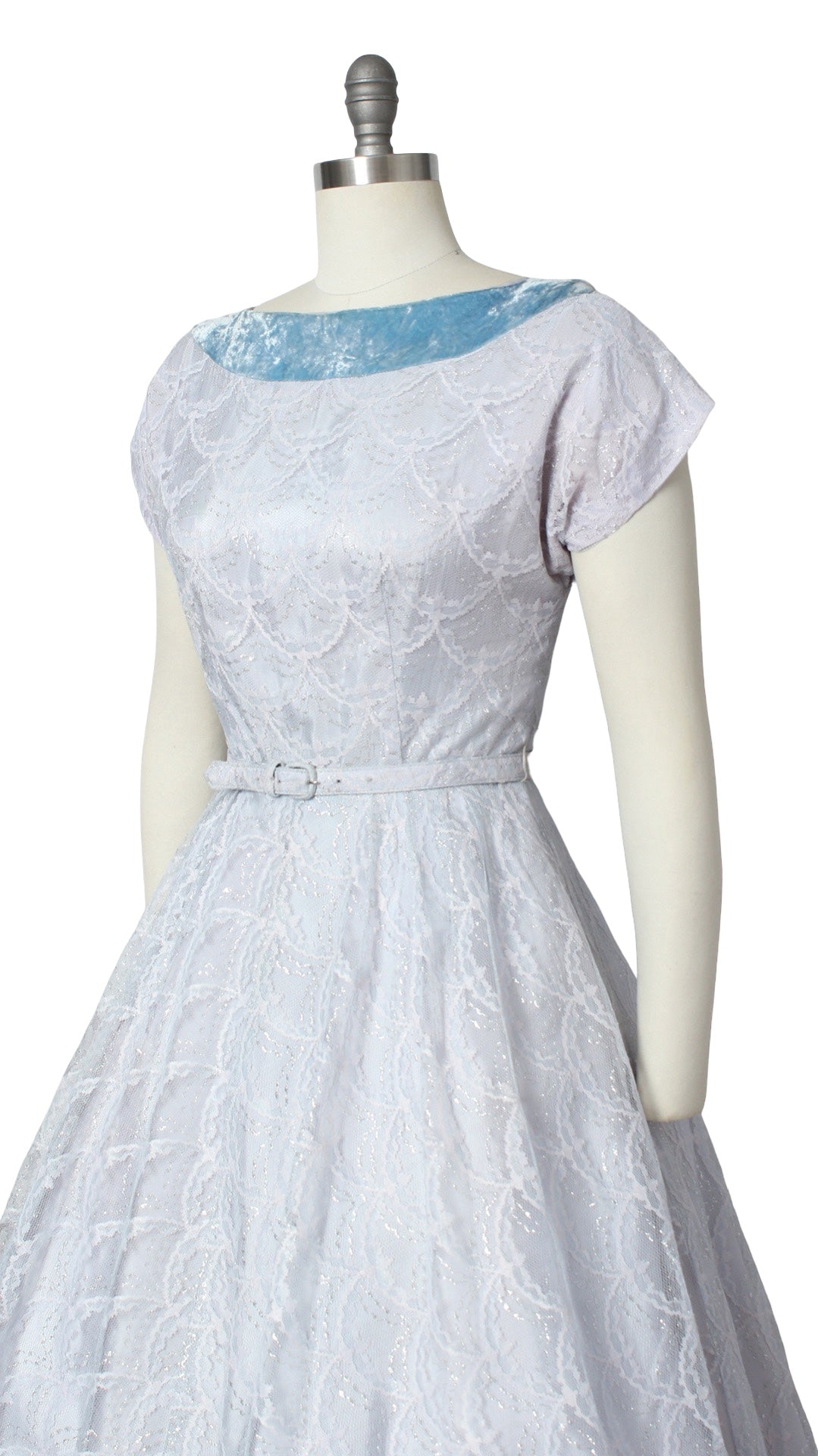 1950s Lurex Blue Lace Party Dress | small