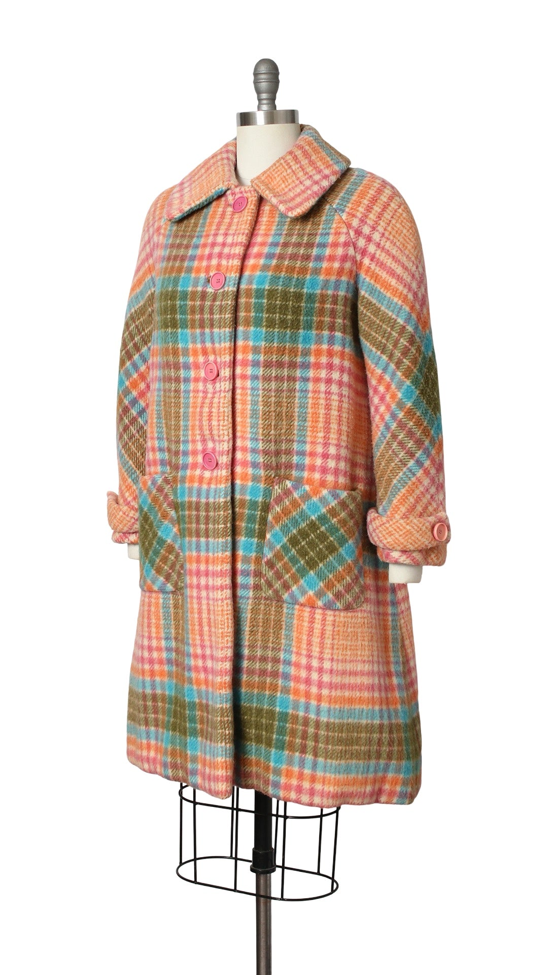 1960s Colorful Plaid Wool Coat | small