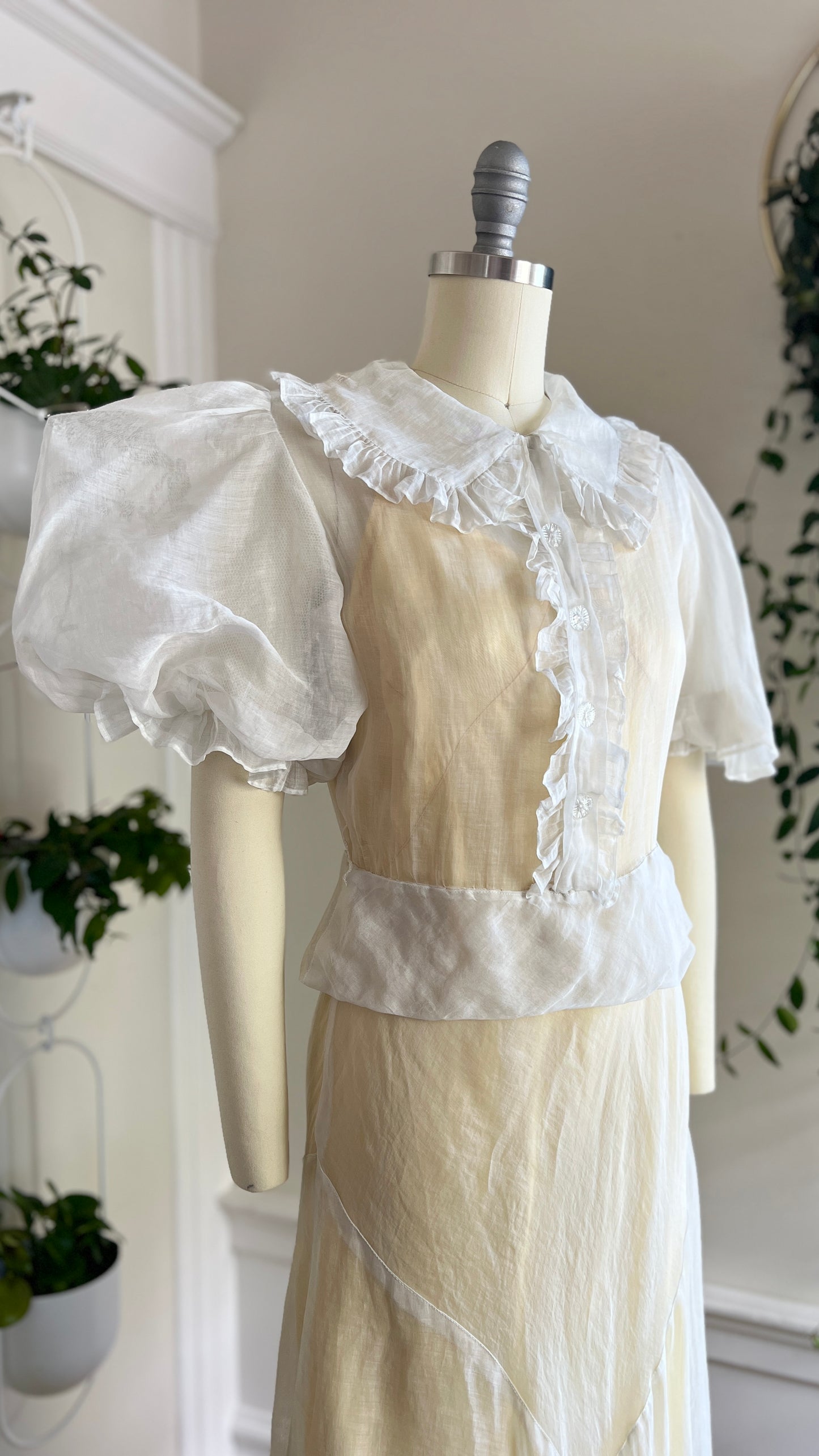 1930s NRA LABEL Organza Wedding Dress with Slip | x-small/small