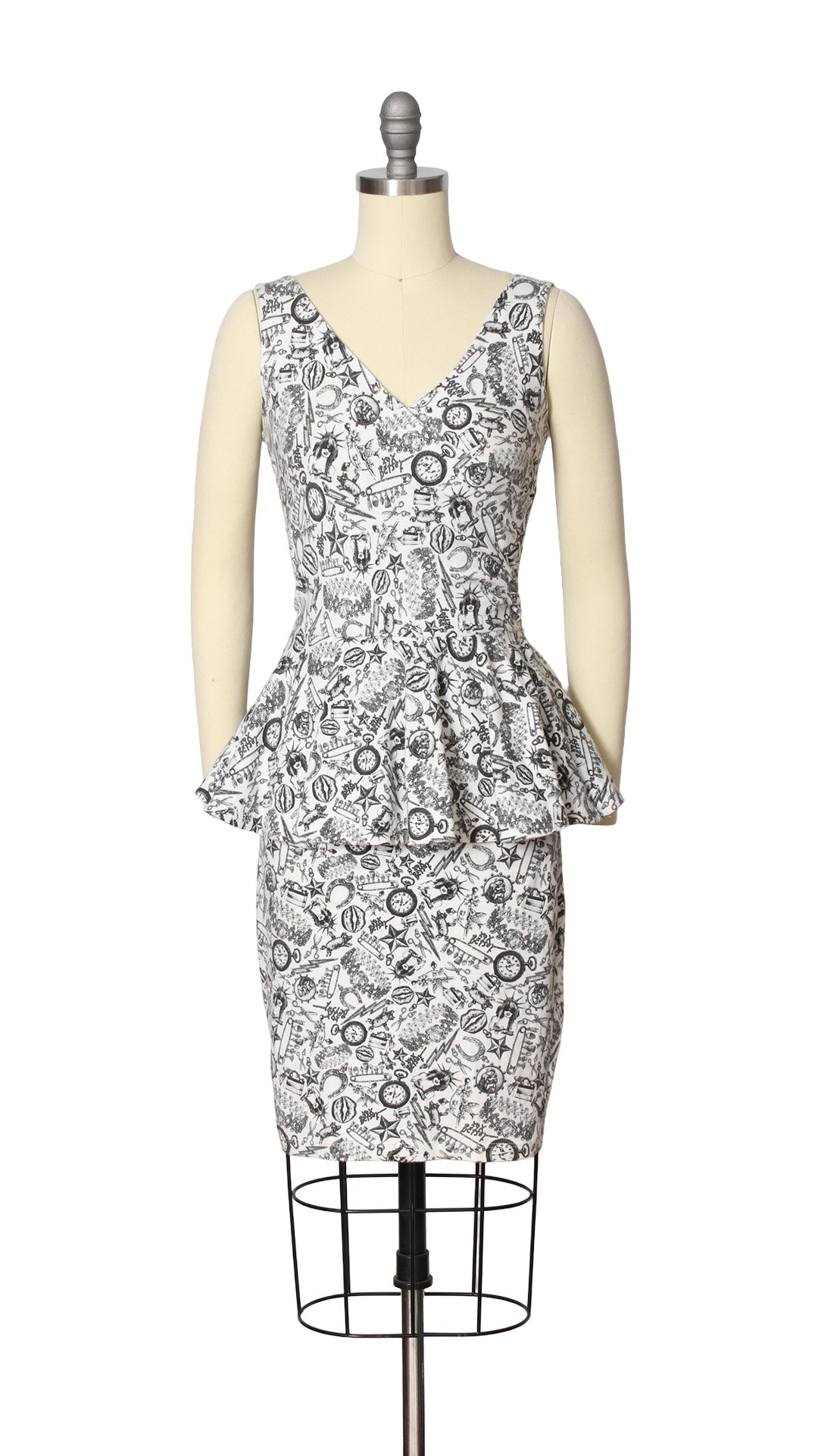 NEW | 2000s Y2K BETSEY JOHNSON "Tattoo You" Peplum Dress | x-small/small