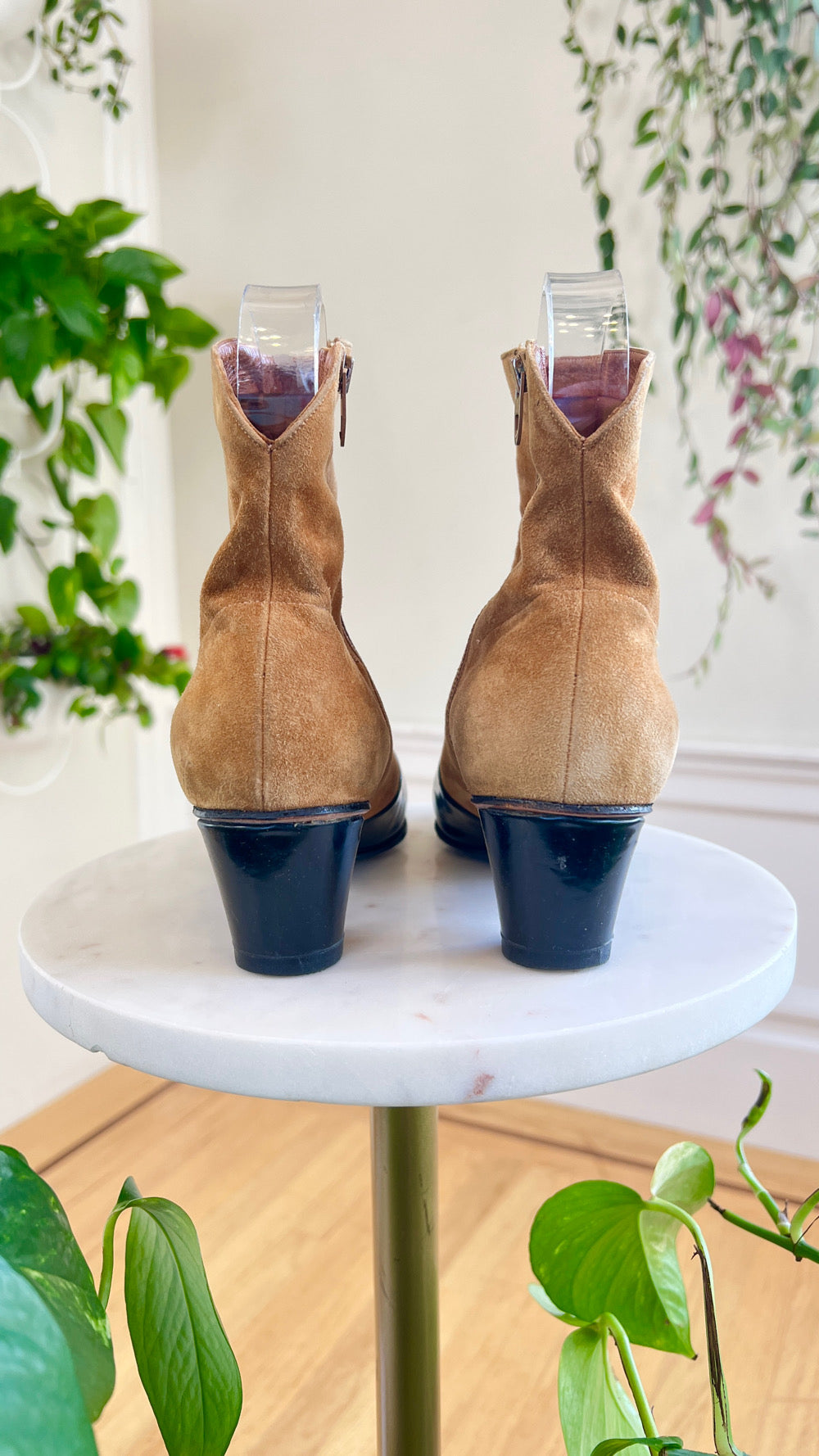 1960s Suede + Patent Leather Ankle Boots | size US 6.5