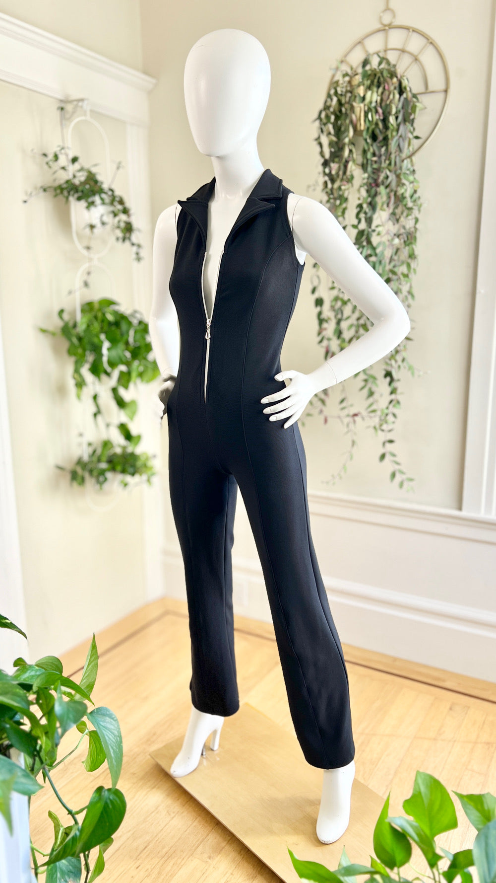 1990s Stretchy Black Jumpsuit | x-small/small