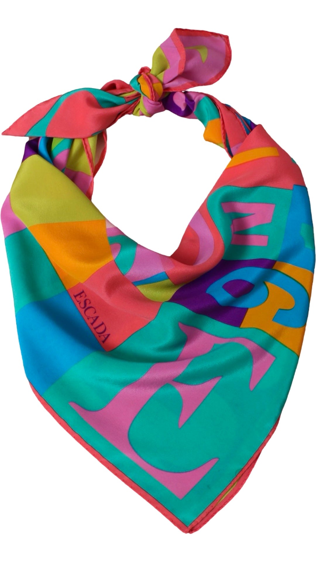 1990s ESCADA Silk Numbers Letters Novelty Print Scarf