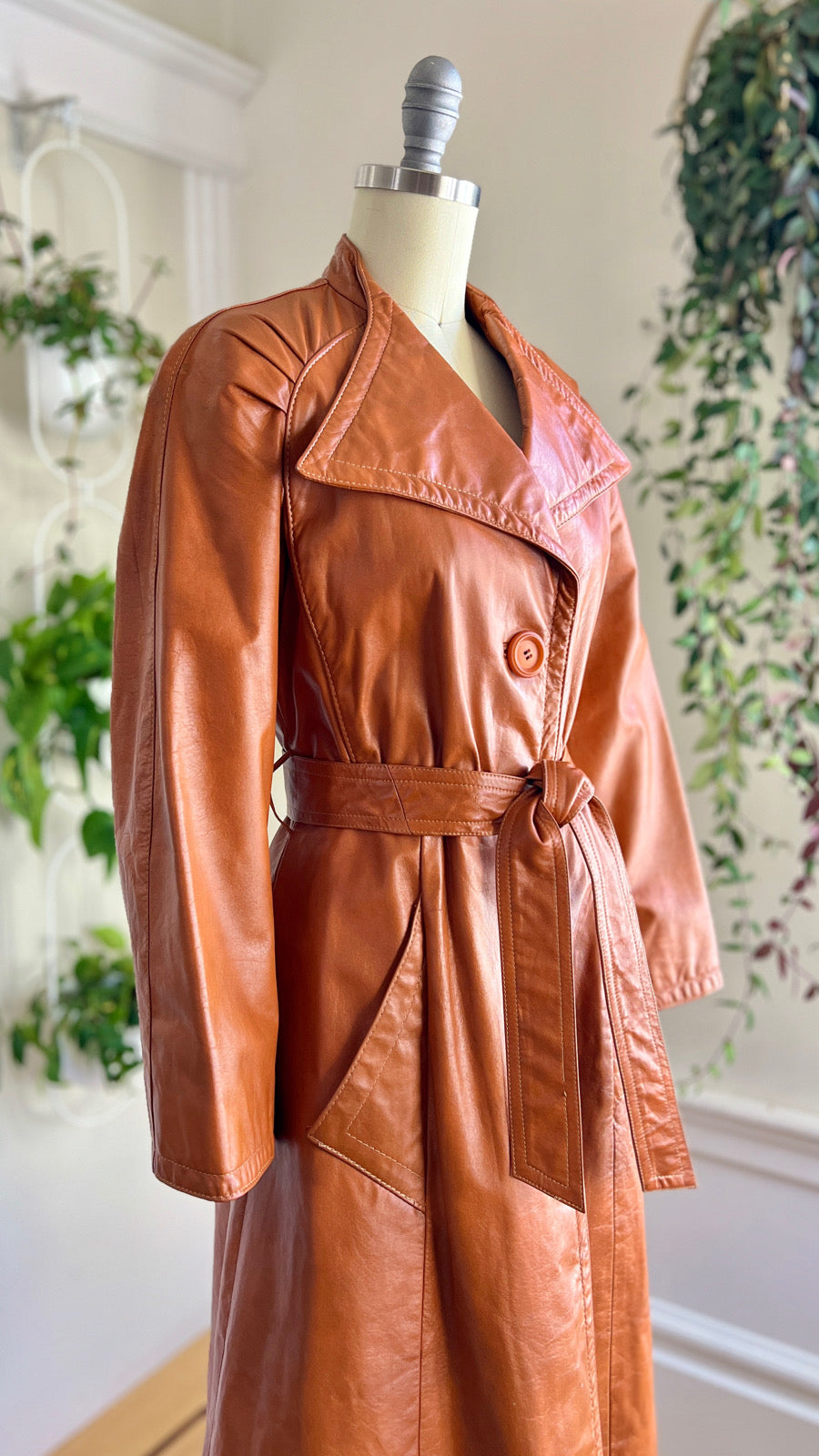 1970s Caramel Leather Trench Coat | x-small/small