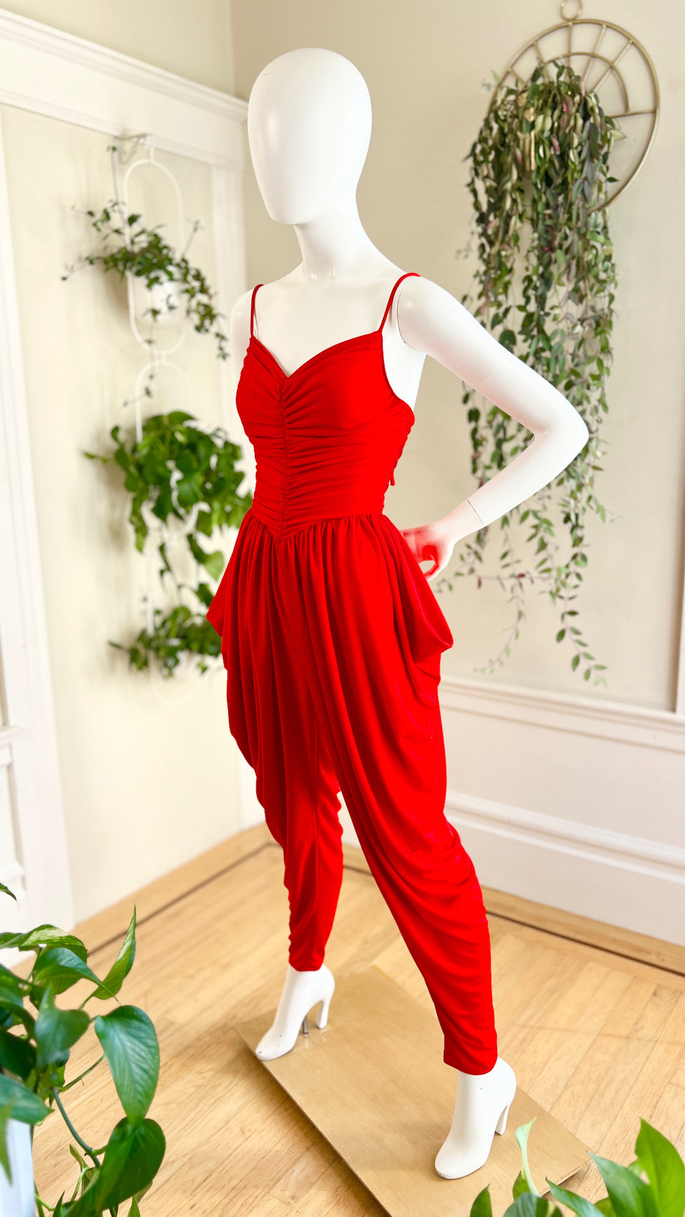 1980s NEW LEAF Red Jersey Jumpsuit | x-small/small