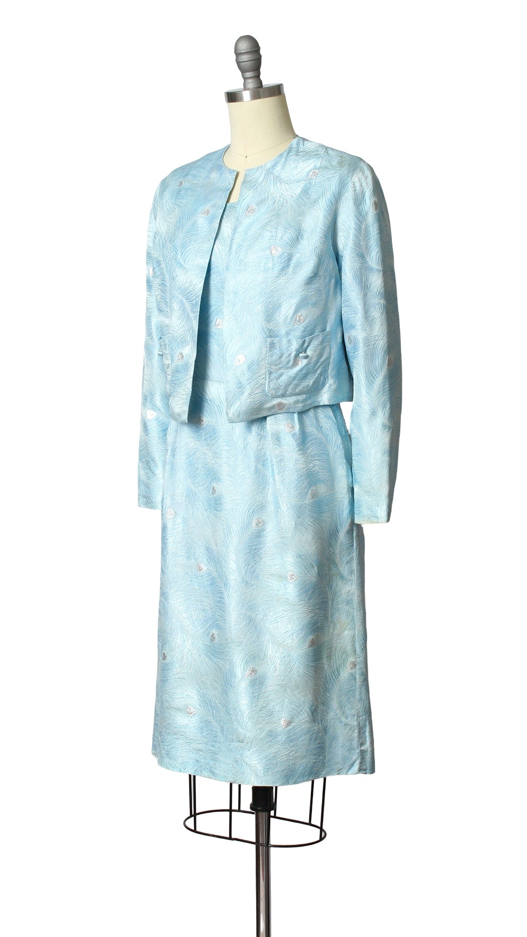 1960s Metallic Peacock Feather Novelty Dress Set | small