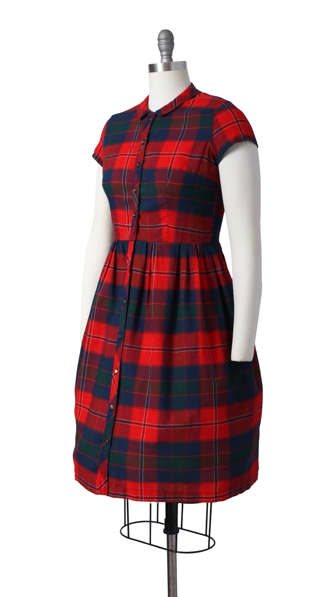 1950s 1960s Plaid Shirtwaist Dress | small/medium