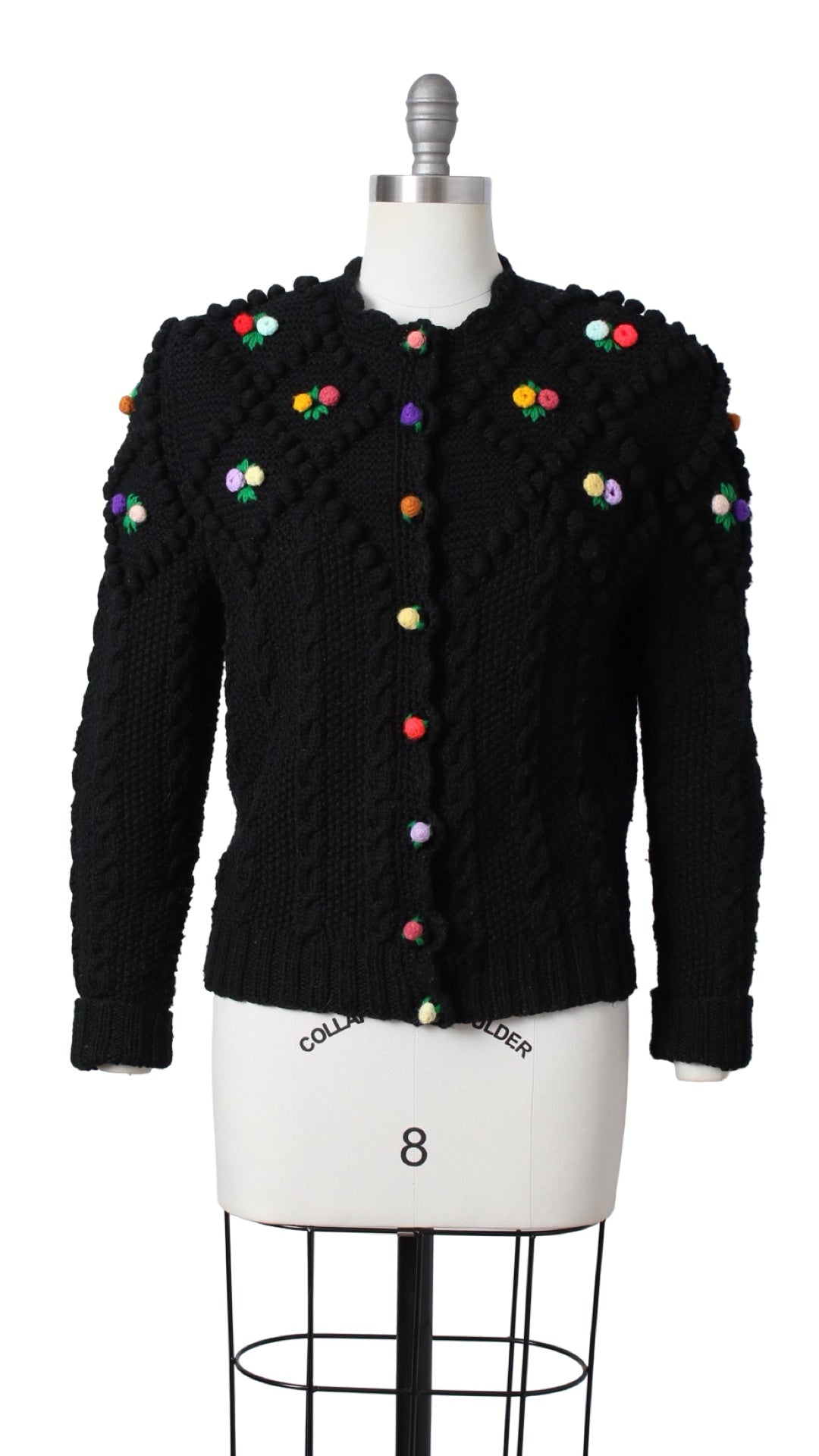 1980s Floral Popcorn Knit Wool Cardigan | medium/large