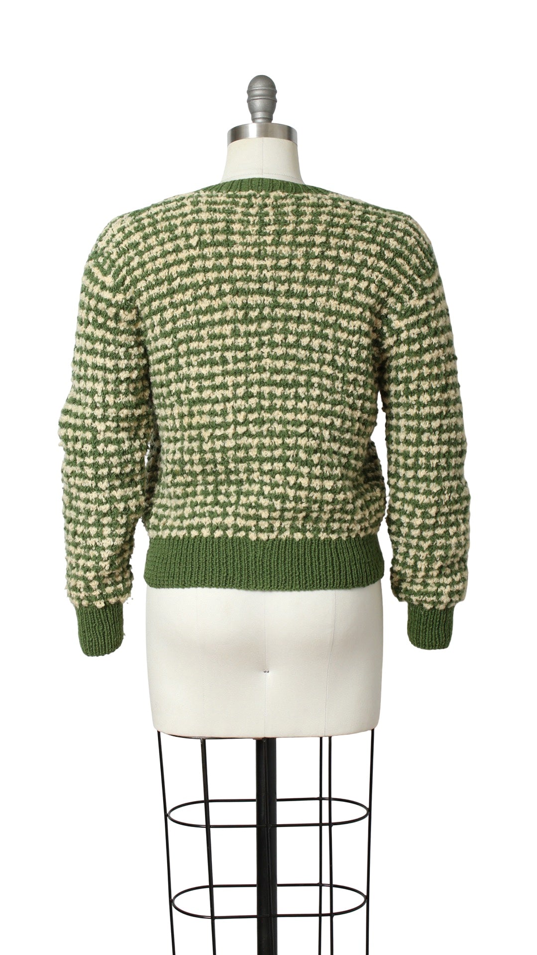 1950s Green Bouclé Knit Wool Cardigan | medium