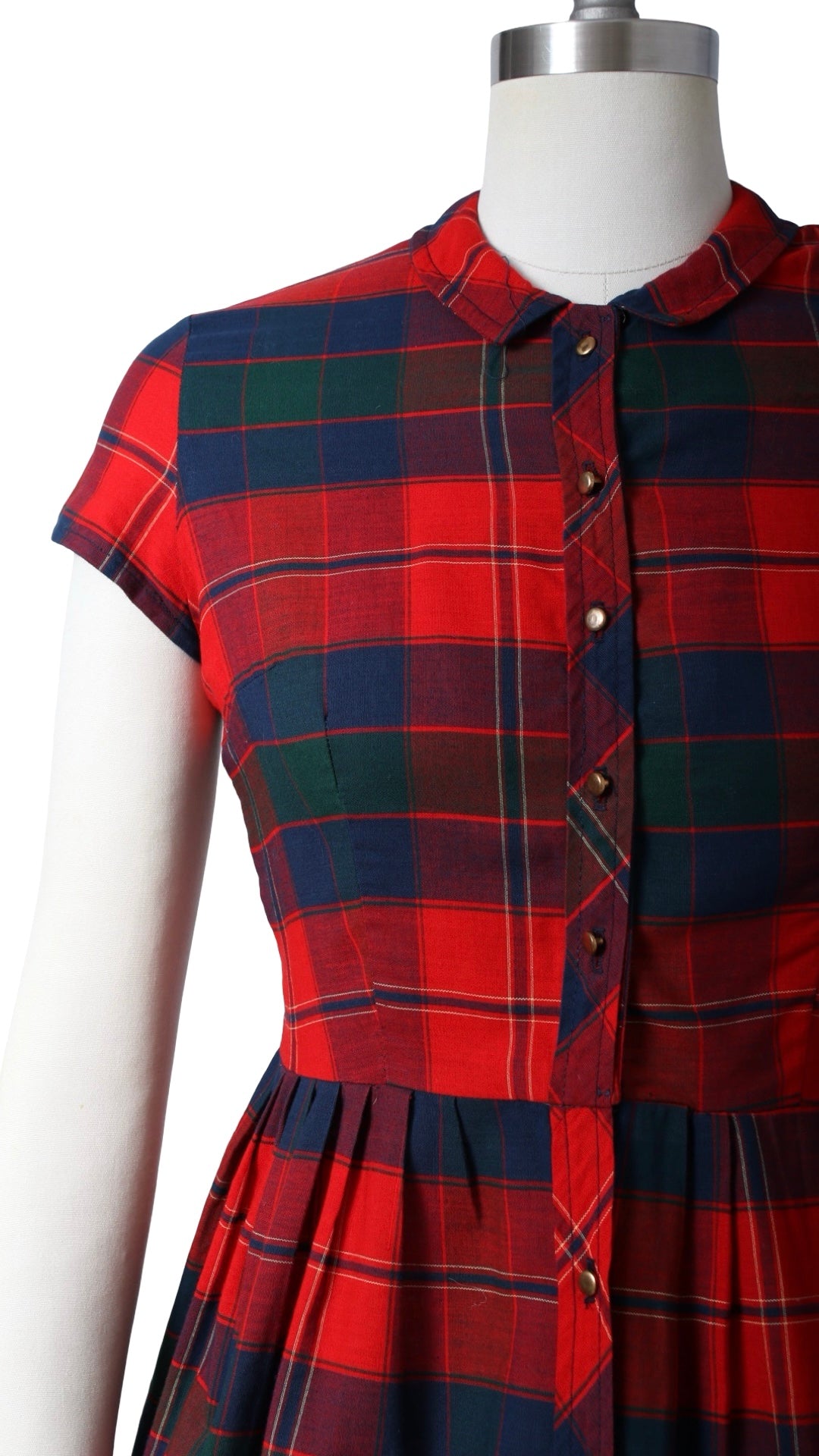 1950s 1960s Plaid Shirtwaist Dress | small/medium