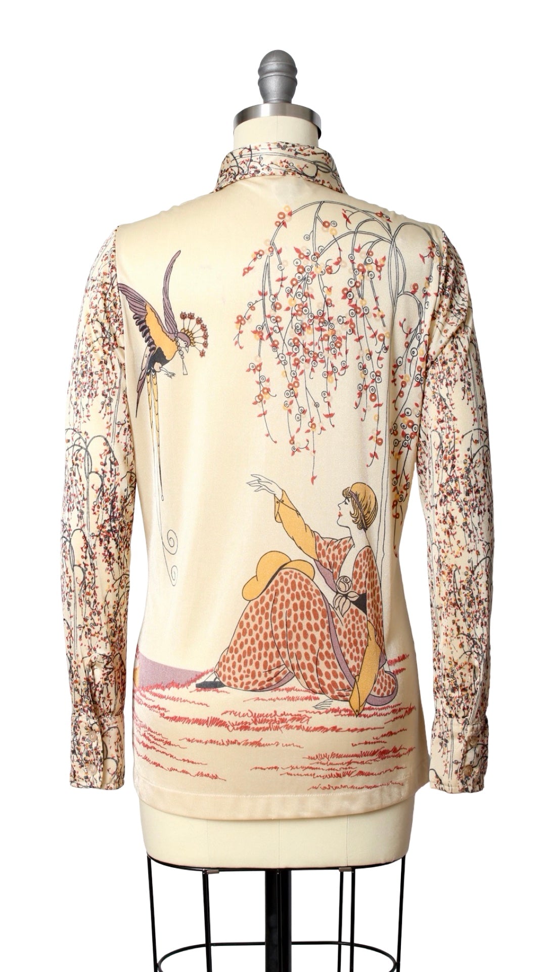 1970s Art Deco Novelty Print Blouse | small