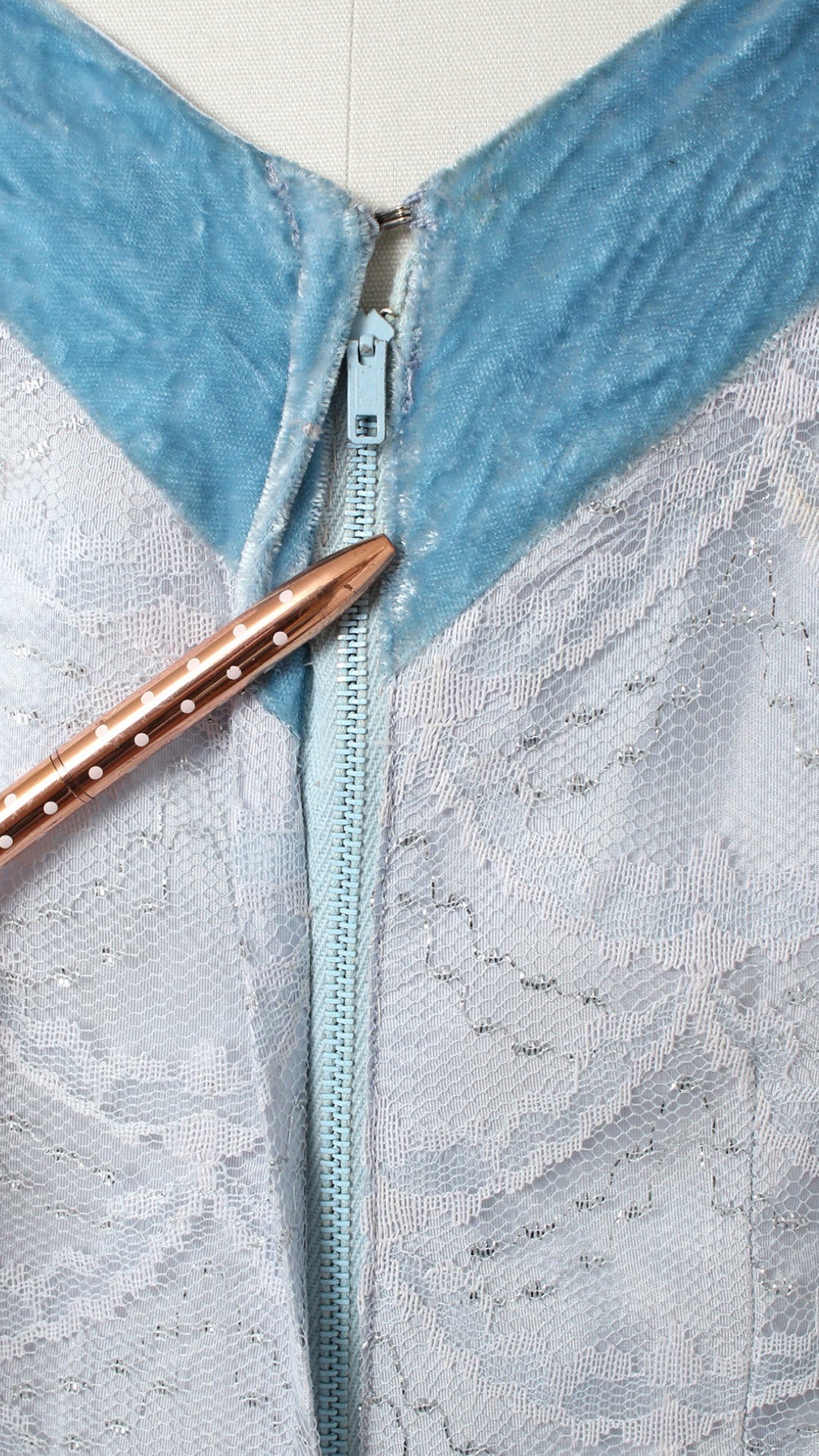 1950s Lurex Blue Lace Party Dress | small