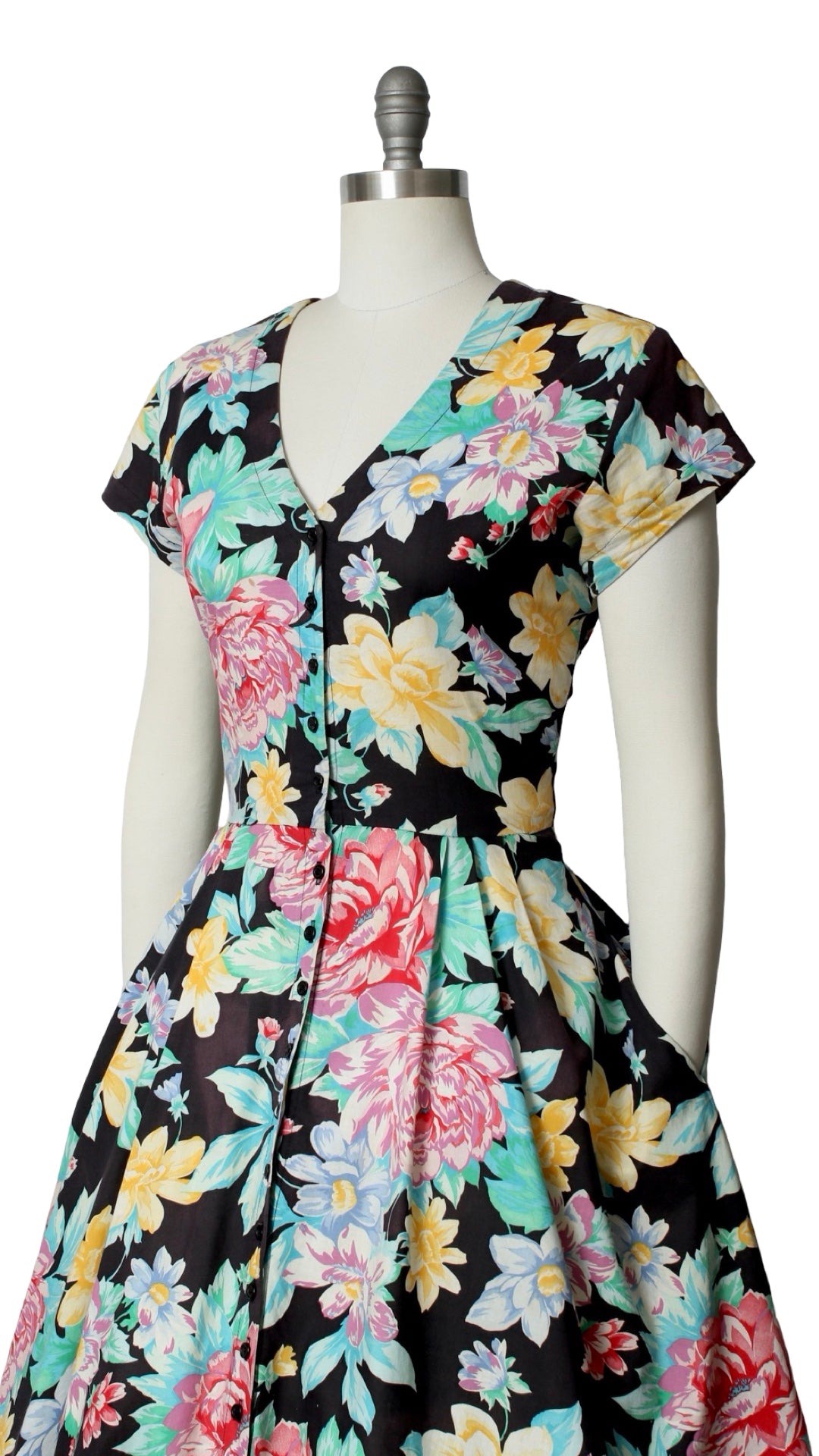 NEW | 1990s Floral Cotton Shirtwaist Dress | medium