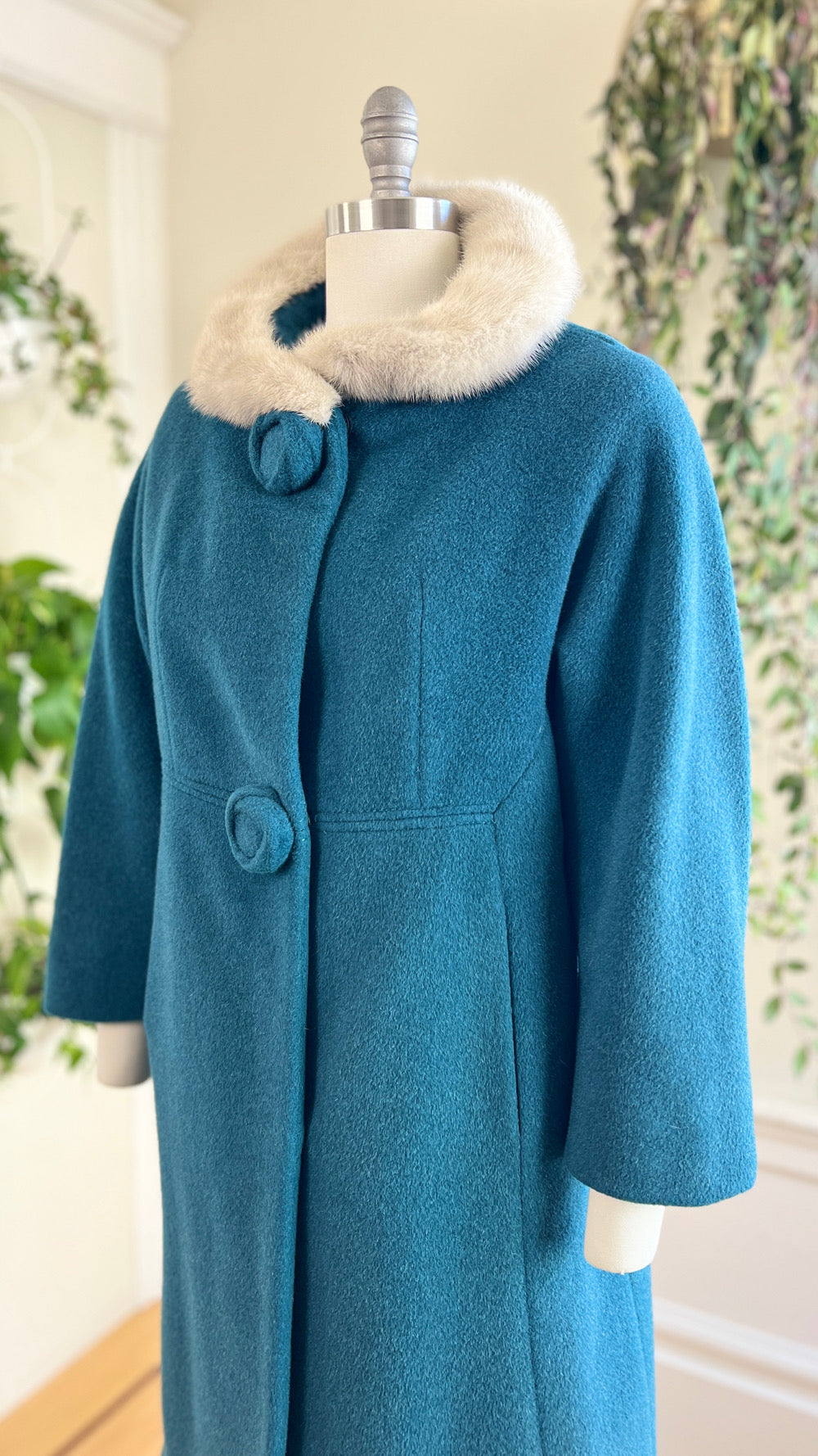 1960s Mink Fur & Teal Mohair Wool Coat | medium