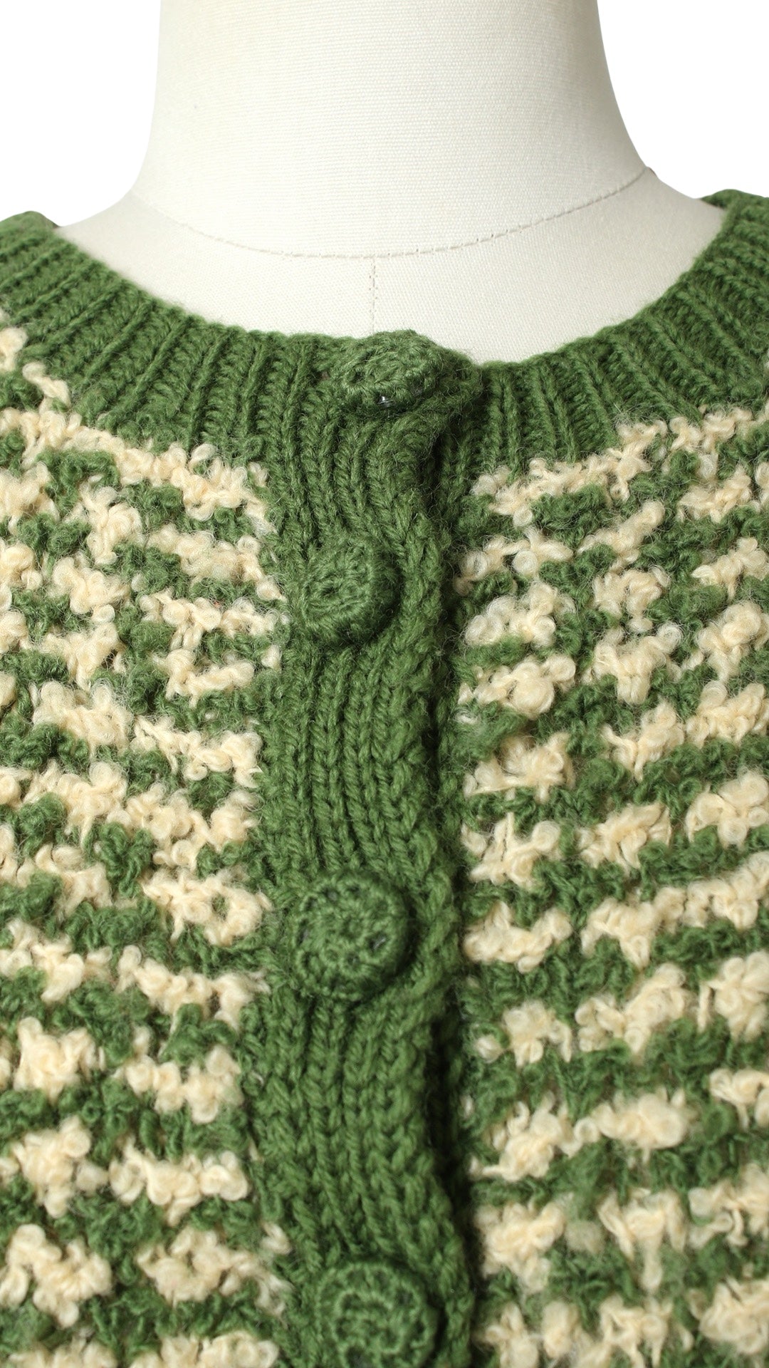 1950s Green Bouclé Knit Wool Cardigan | medium