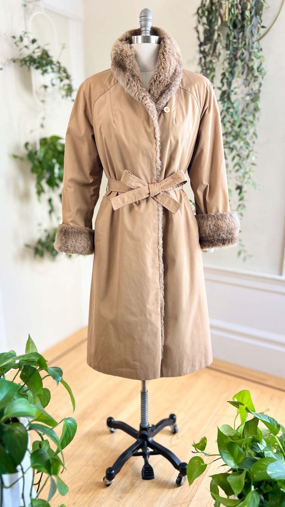 1970s Faux Fur Lined Trench Coat | small/medium