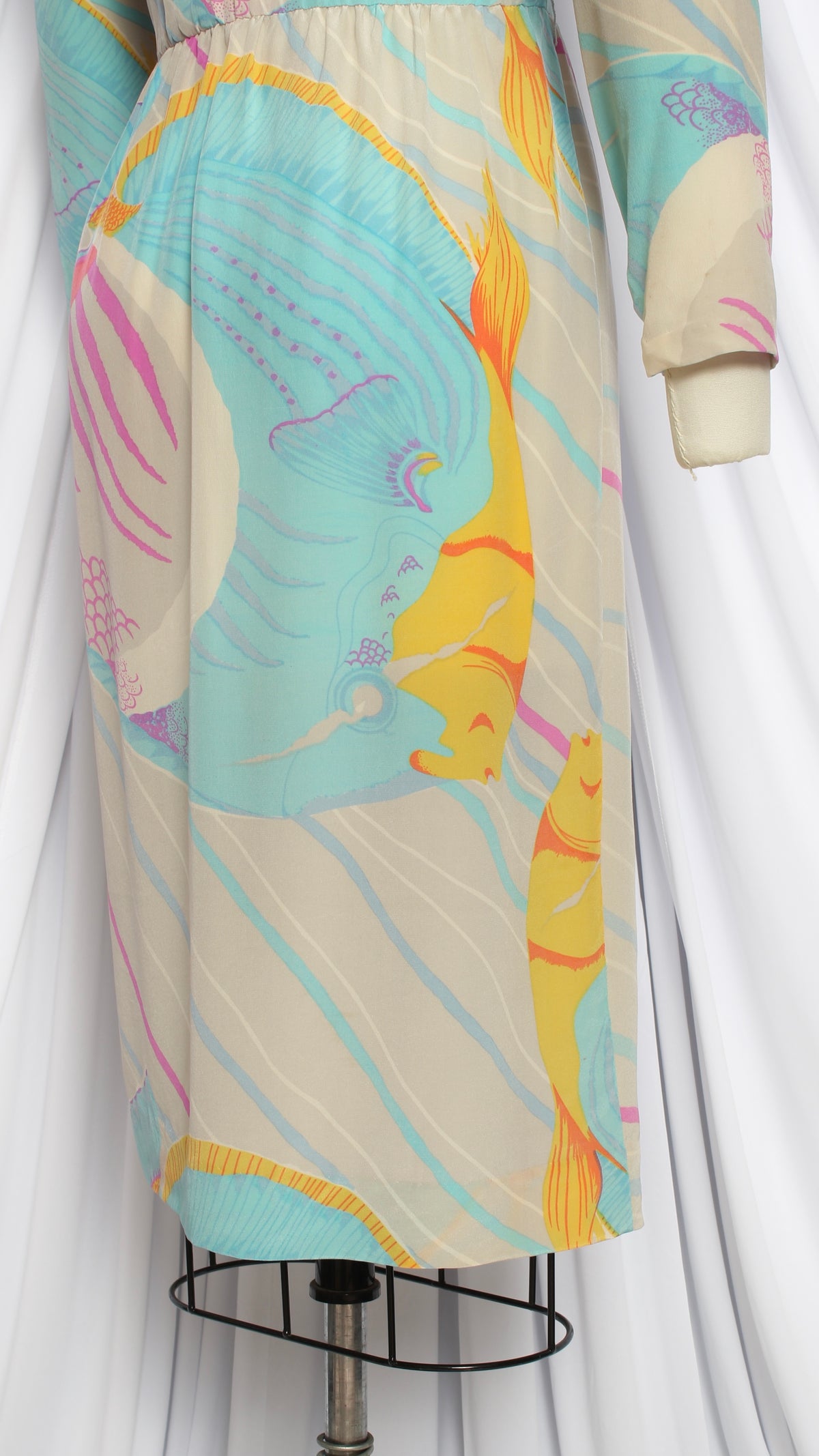 NEW | 1980s Fish Novelty Print Silk Crepe Dress | small/medium