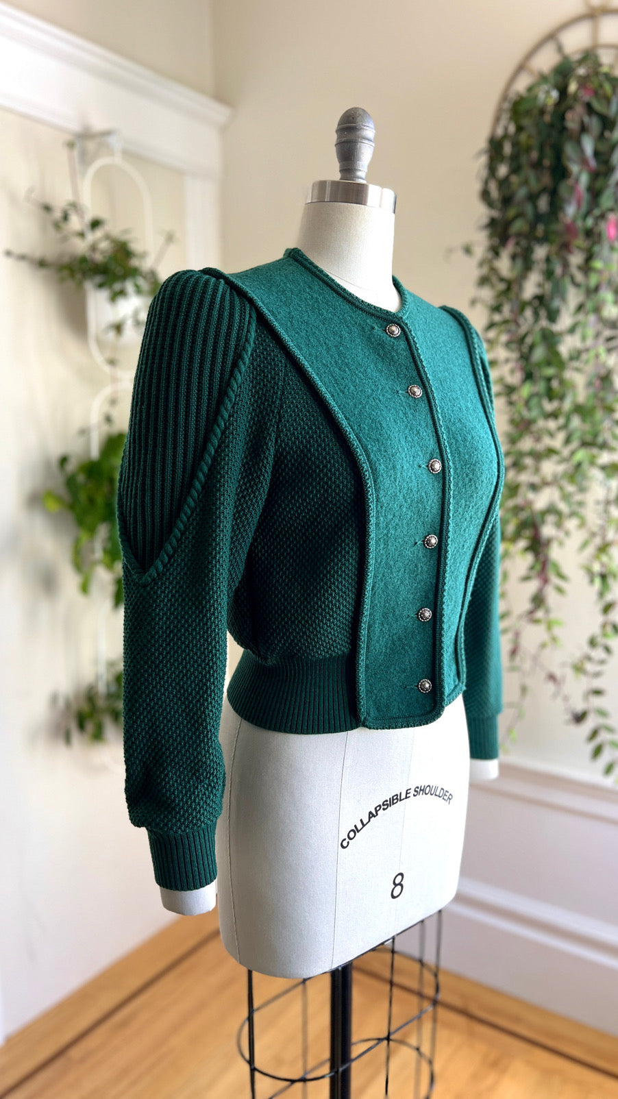 Vintage 1980s Austrian Green Wool Cardigan | small/medium