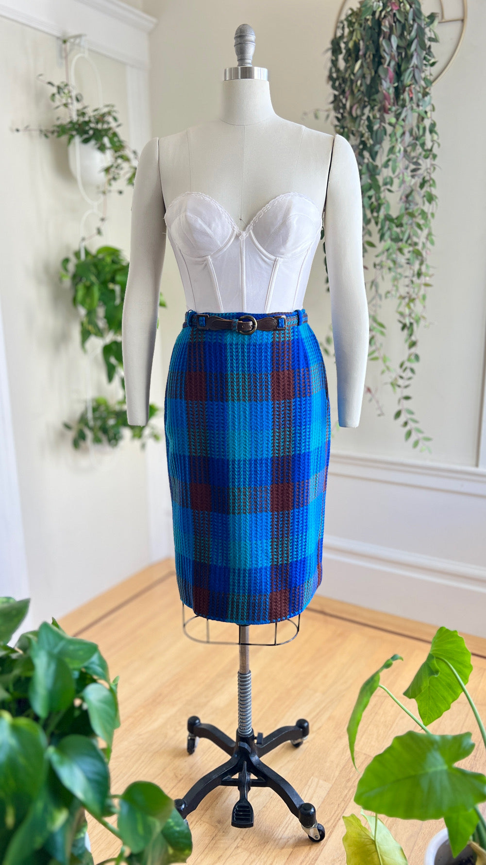 1950s Plaid Wool Pencil Skirt | medium