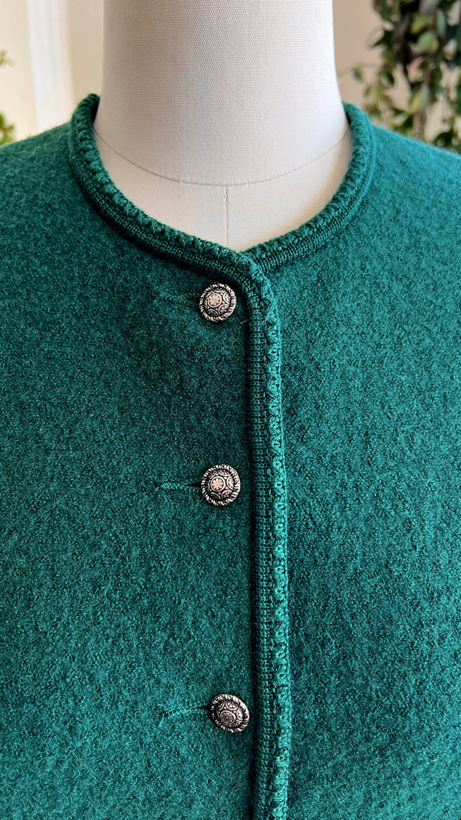 Vintage 1980s Austrian Green Wool Cardigan | small/medium