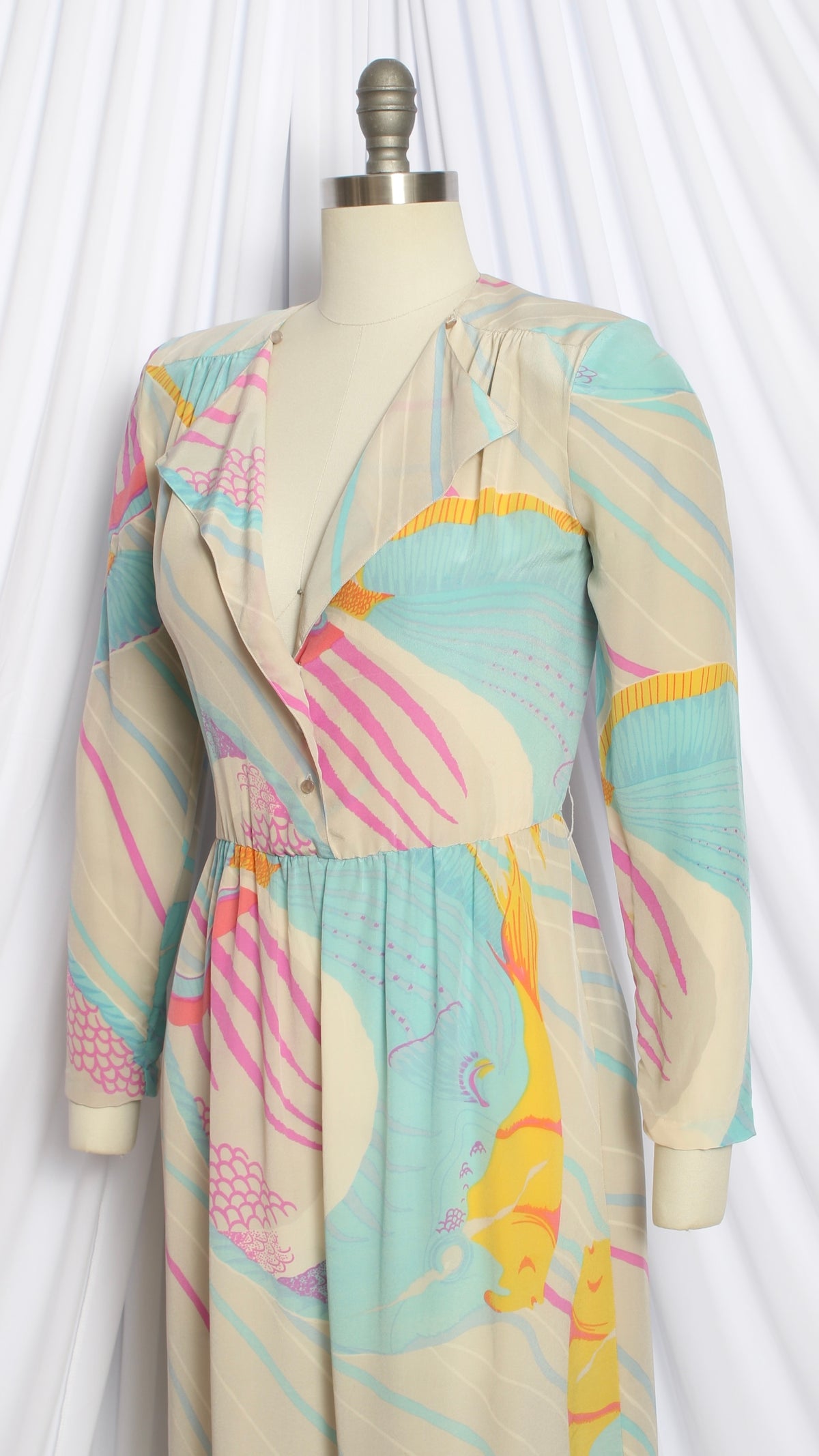 NEW | 1980s Fish Novelty Print Silk Crepe Dress | small/medium